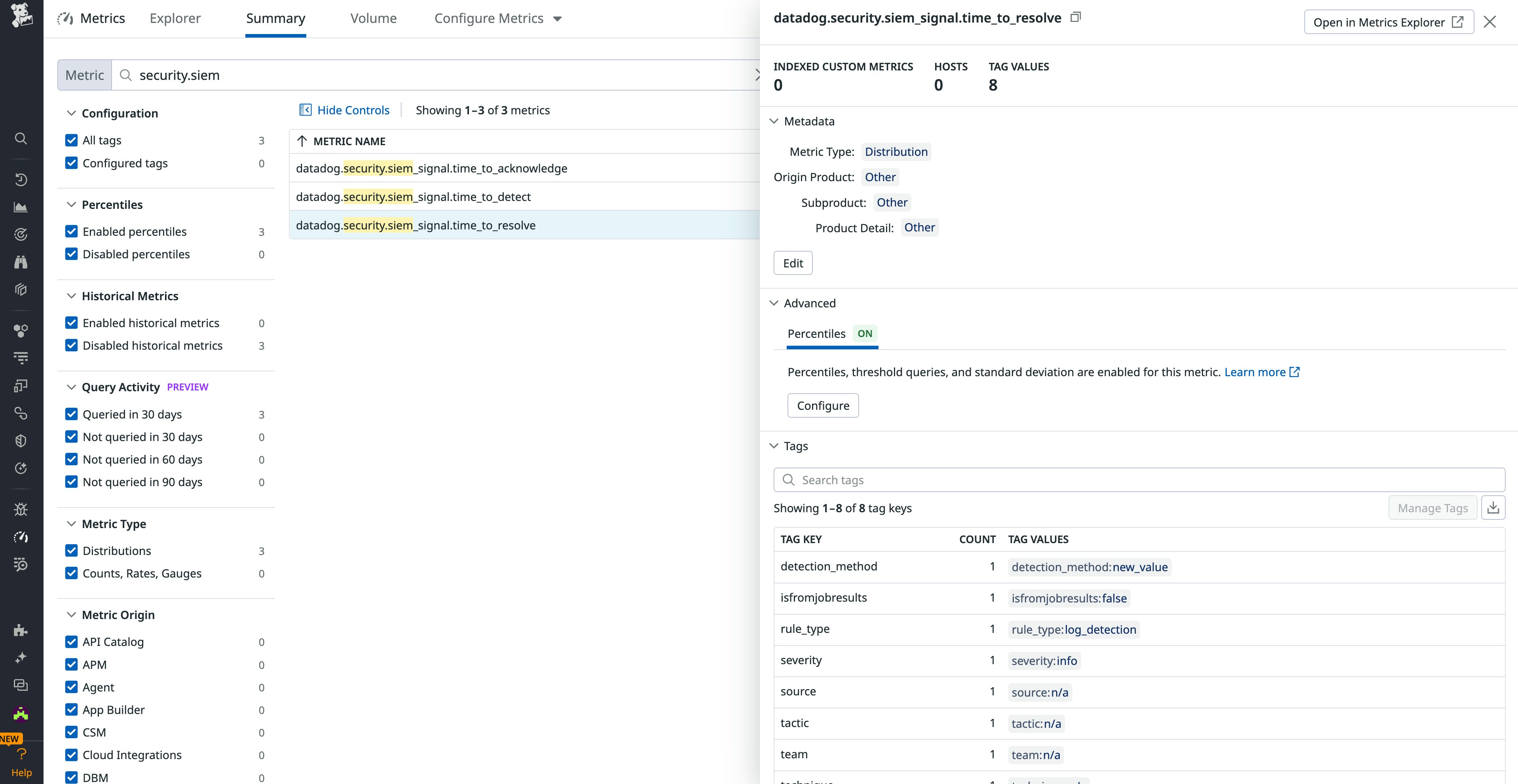 Security operational metrics in Metrics Summary Security operational metrics in Metrics Summary