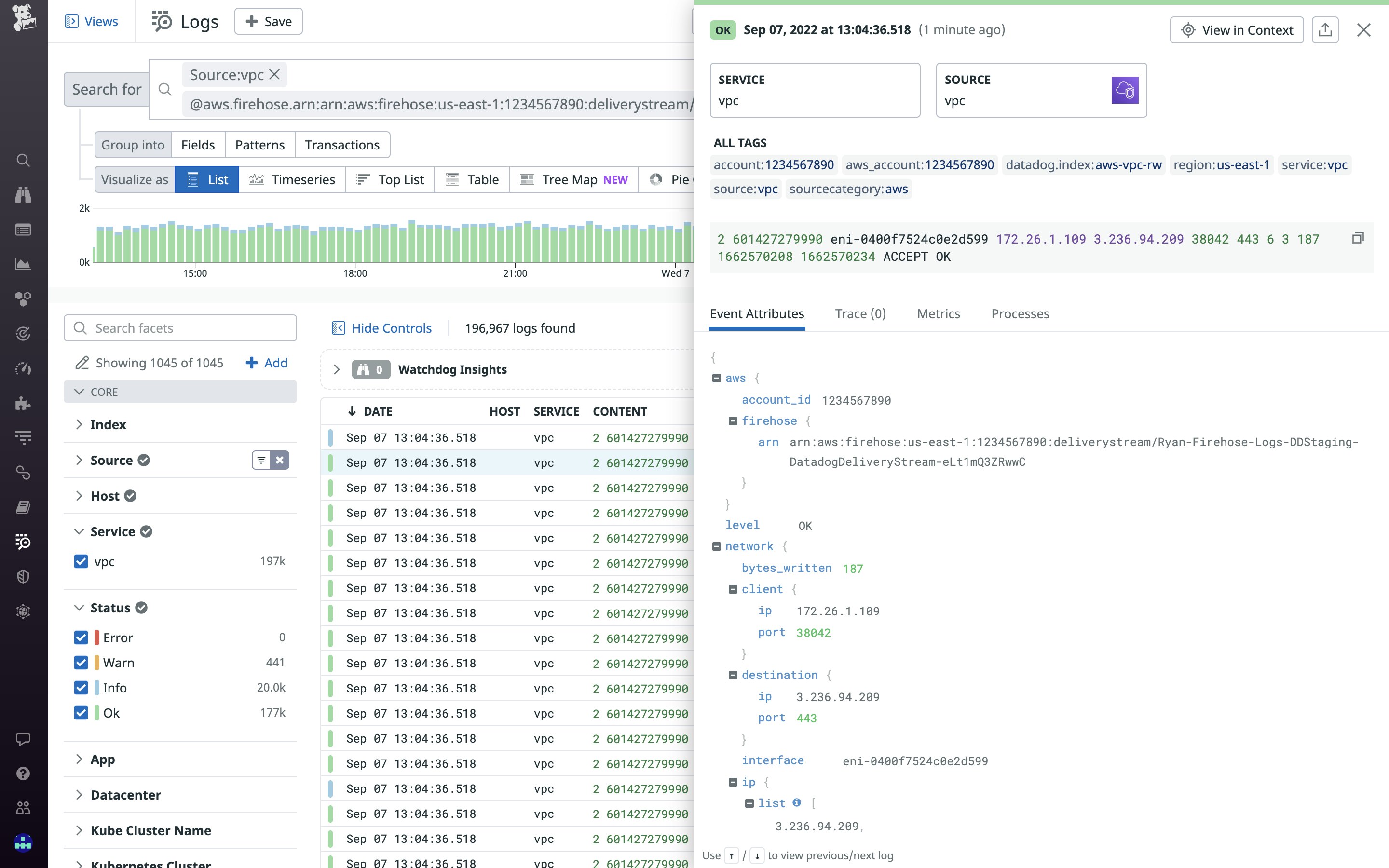 Datadog parses and enriches VPC Flow Logs Datadog parses and enriches VPC Flow Logs