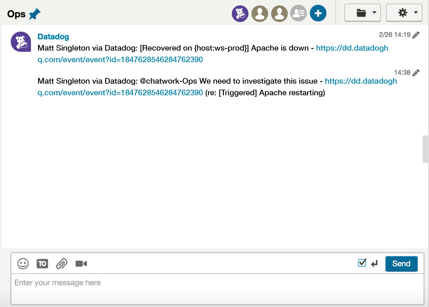 Send Datadog alerts and events to ChatWork Send Datadog alerts and events to ChatWork