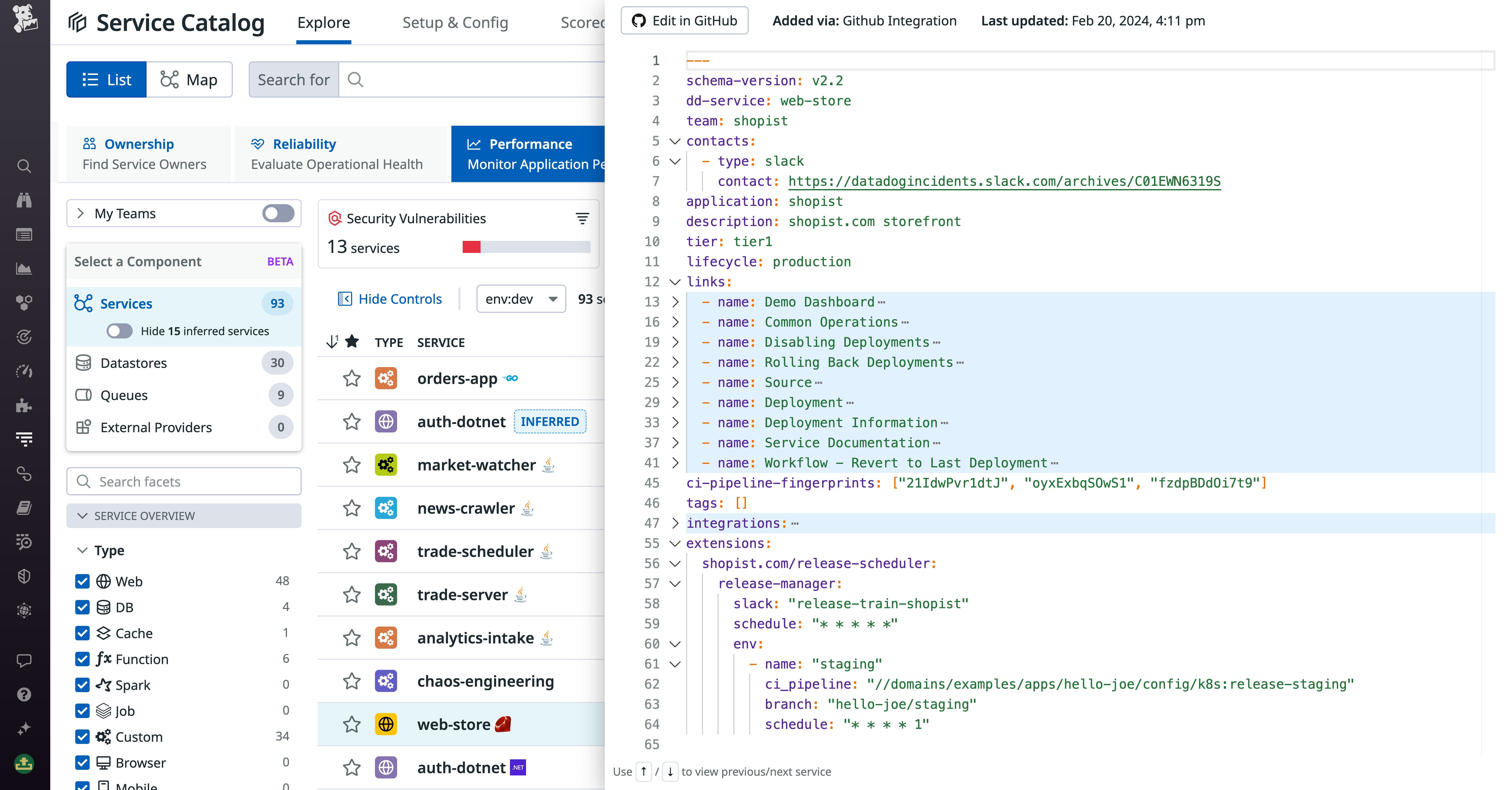 Shows Datadog Software Catalog's custom service definitions. Shows Datadog Software Catalog's custom service definitions.