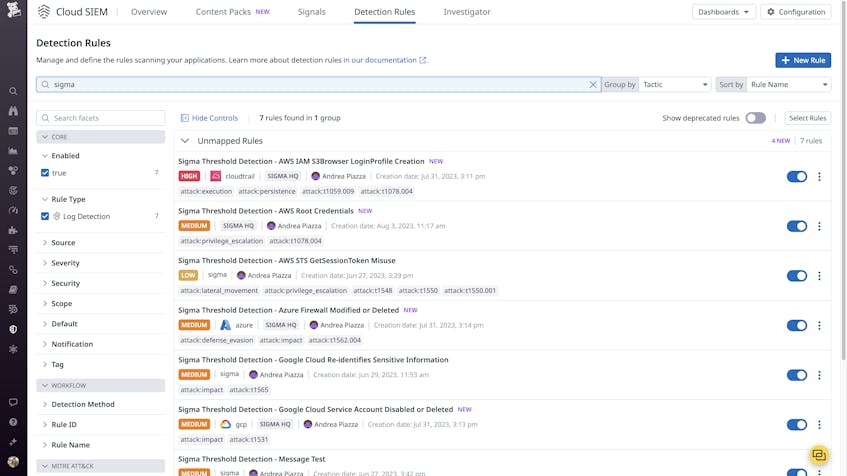 Integrate Sigma Detection Rules With Datadog Cloud SIEM | Datadog