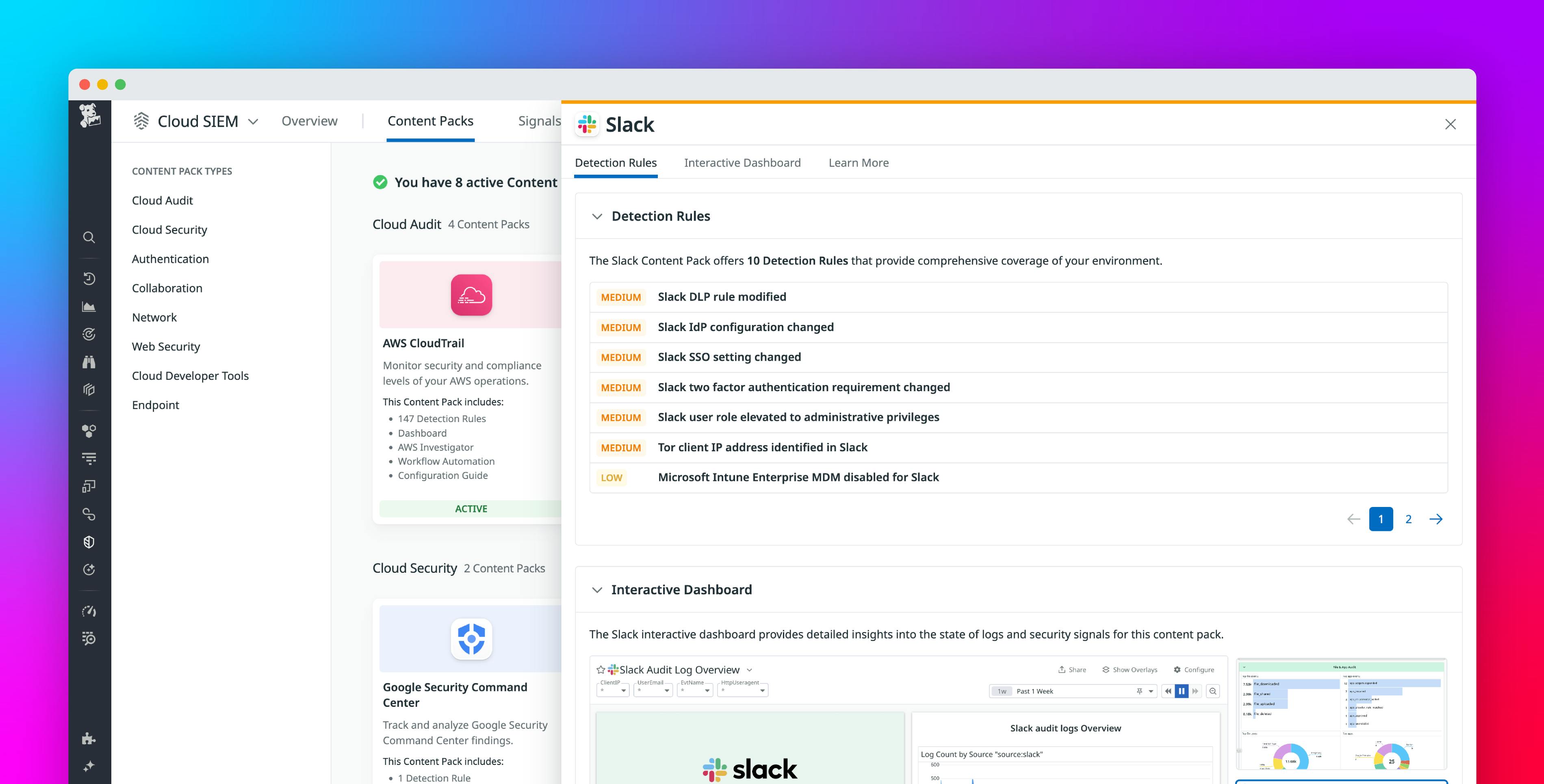 Monitor Slack audit logs with Datadog Cloud SIEM