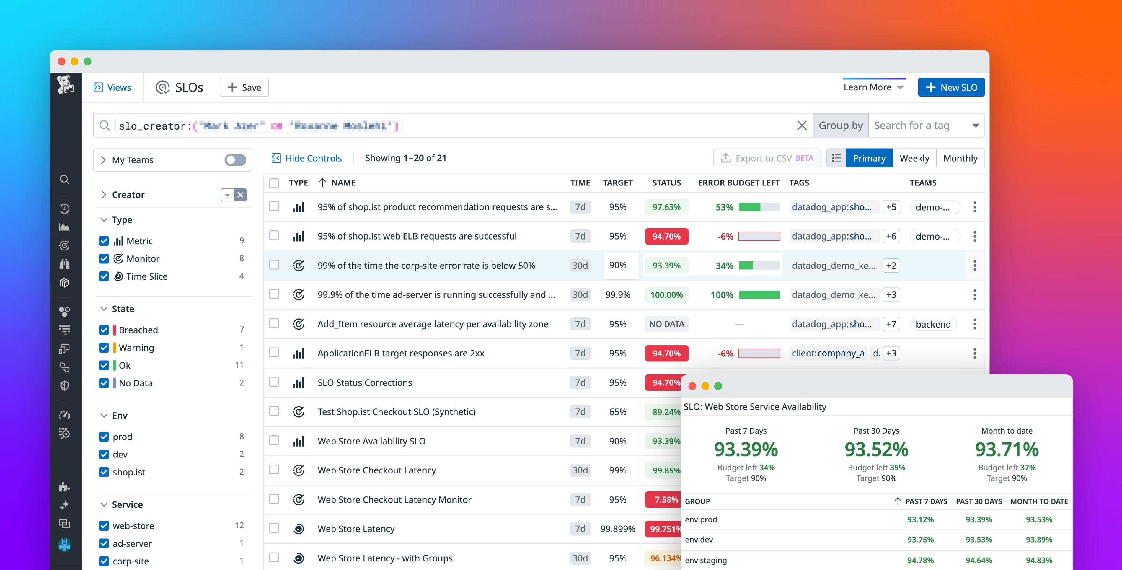 Track the status of all your SLOs in Datadog