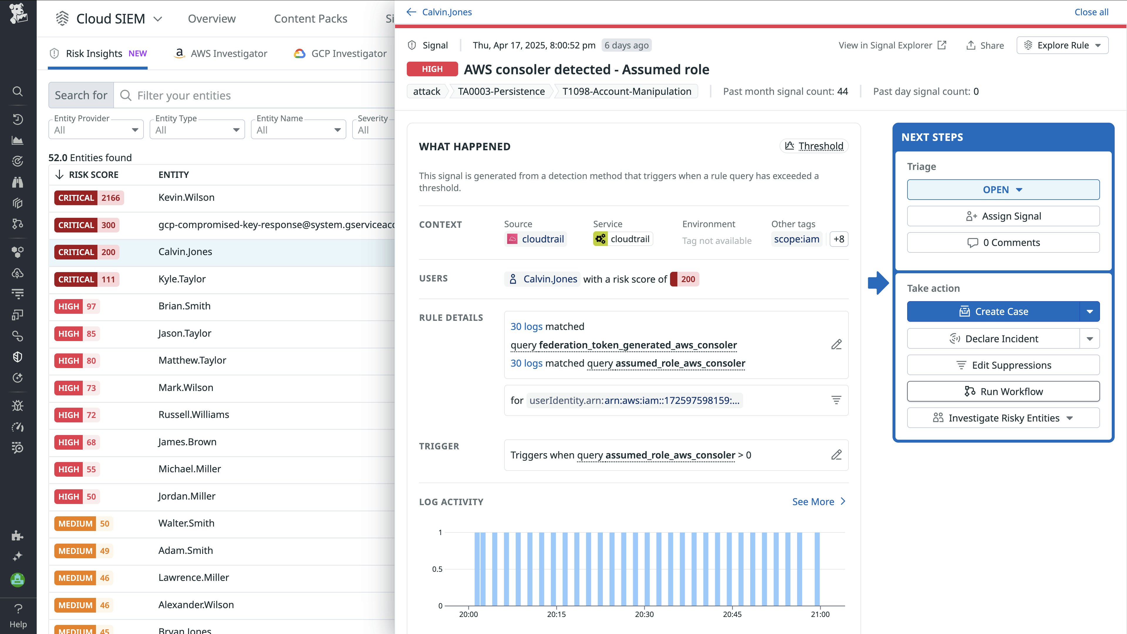 A screenshot of a security signal detail view that shows that a SOAR workflow can be launched by simply clicking a button from that screen. A screenshot of a security signal detail view that shows that a SOAR workflow can be launched by simply clicking a button from that screen.