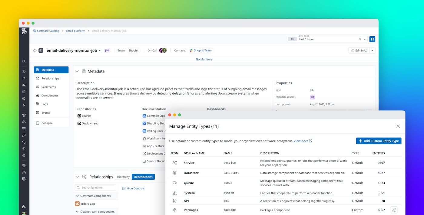 Model your architecture with custom entities in the Datadog Software Catalog Model your architecture with custom entities in the Datadog Software Catalog