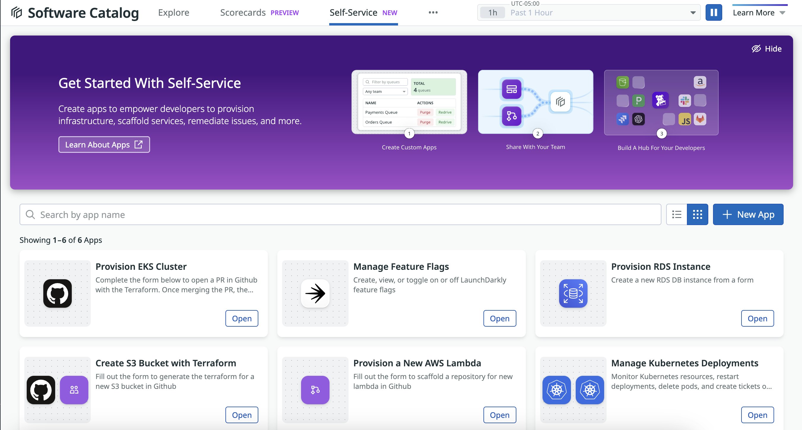 The new Self-Service tab in Software Catalog The new Self-Service tab in Software Catalog