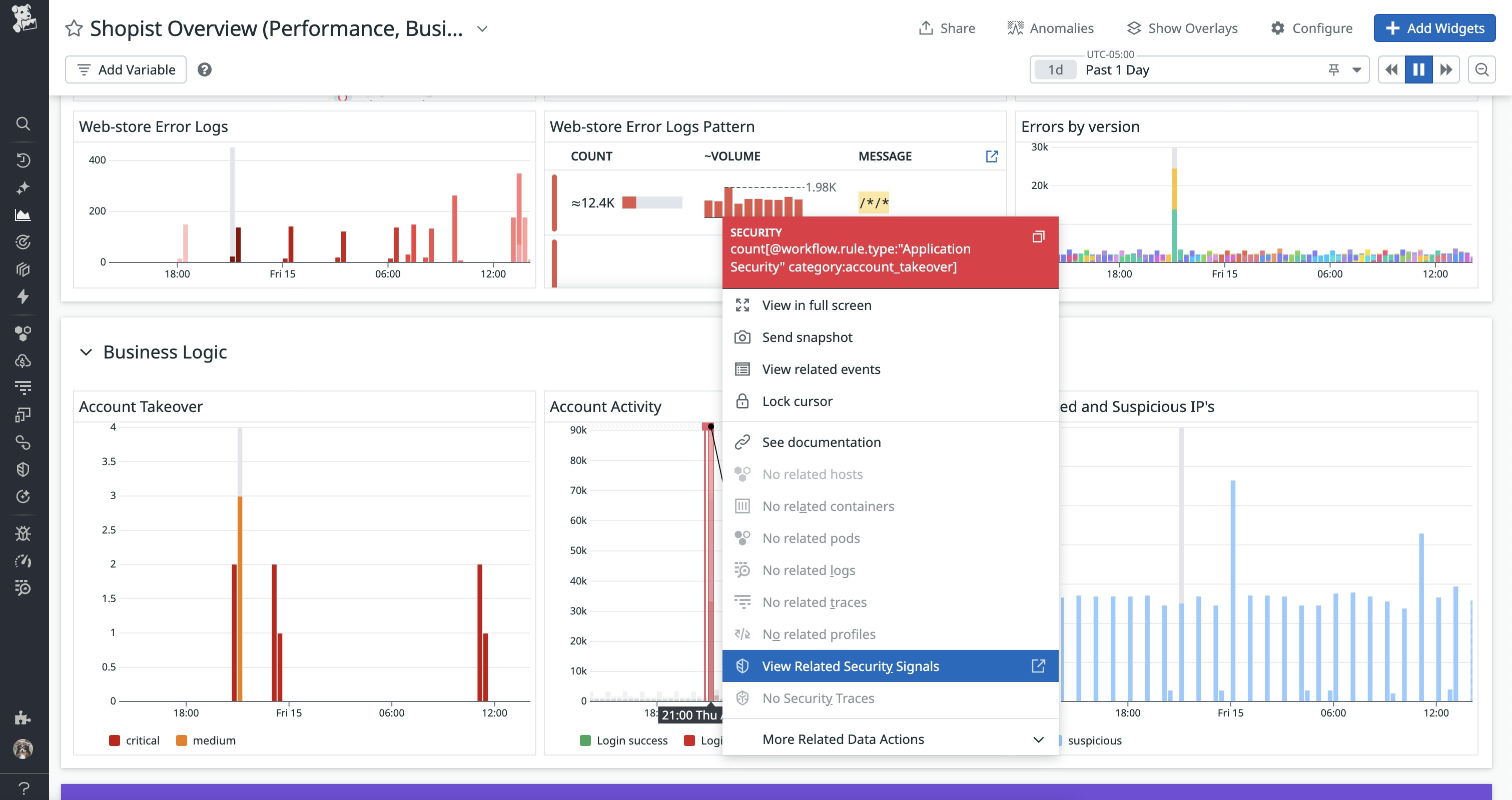 Pivot to a security signal from performance dashboard. Pivot to a security signal from performance dashboard.