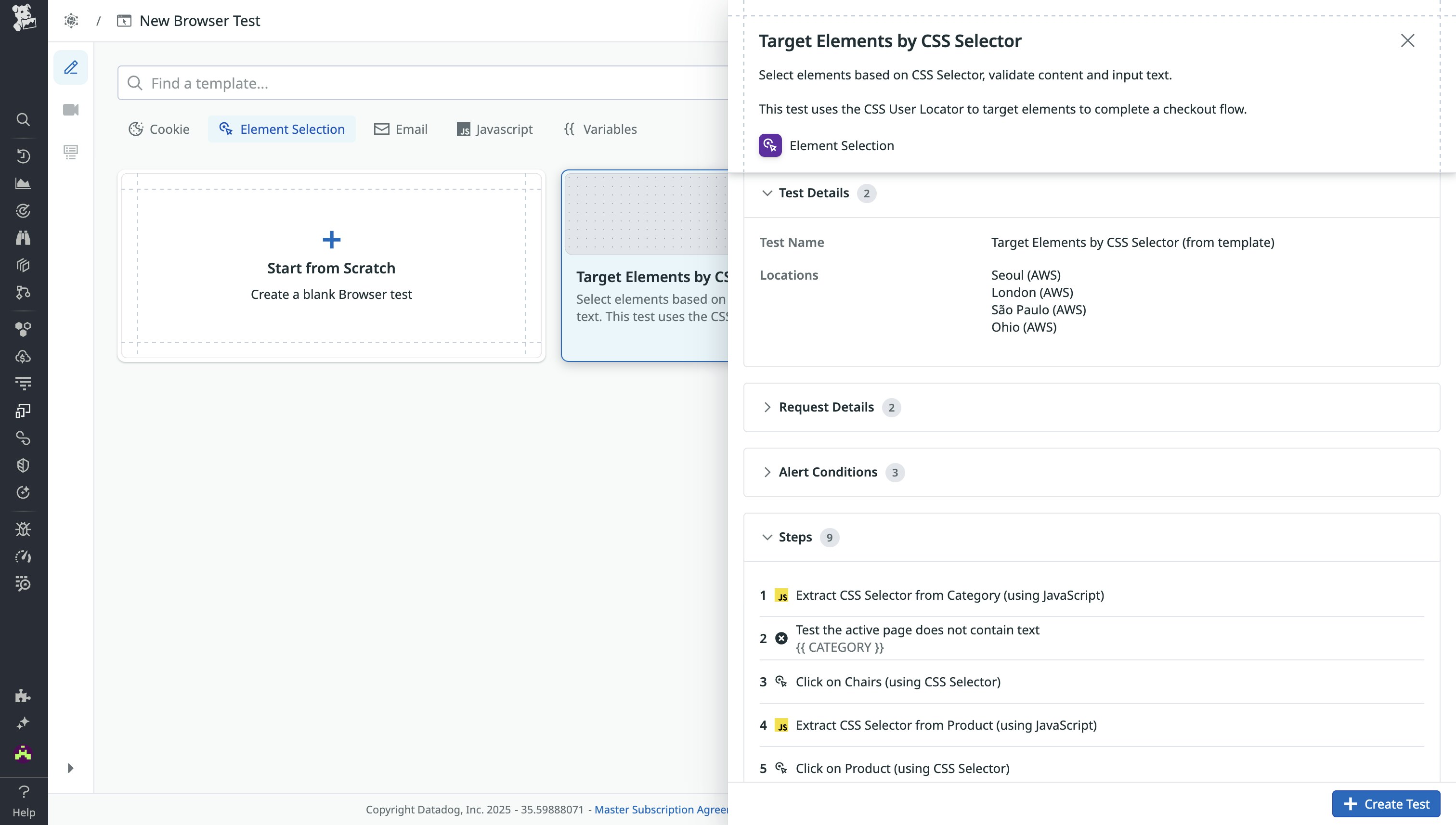 Element selection template with side panel in Synthetic Monitoring Element selection template with side panel in Synthetic Monitoring