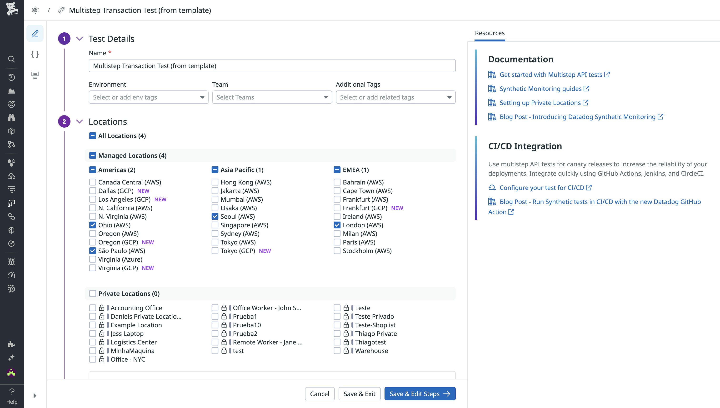 Test details page for API test creation in Synthetic Monitoring Test details page for API test creation in Synthetic Monitoring