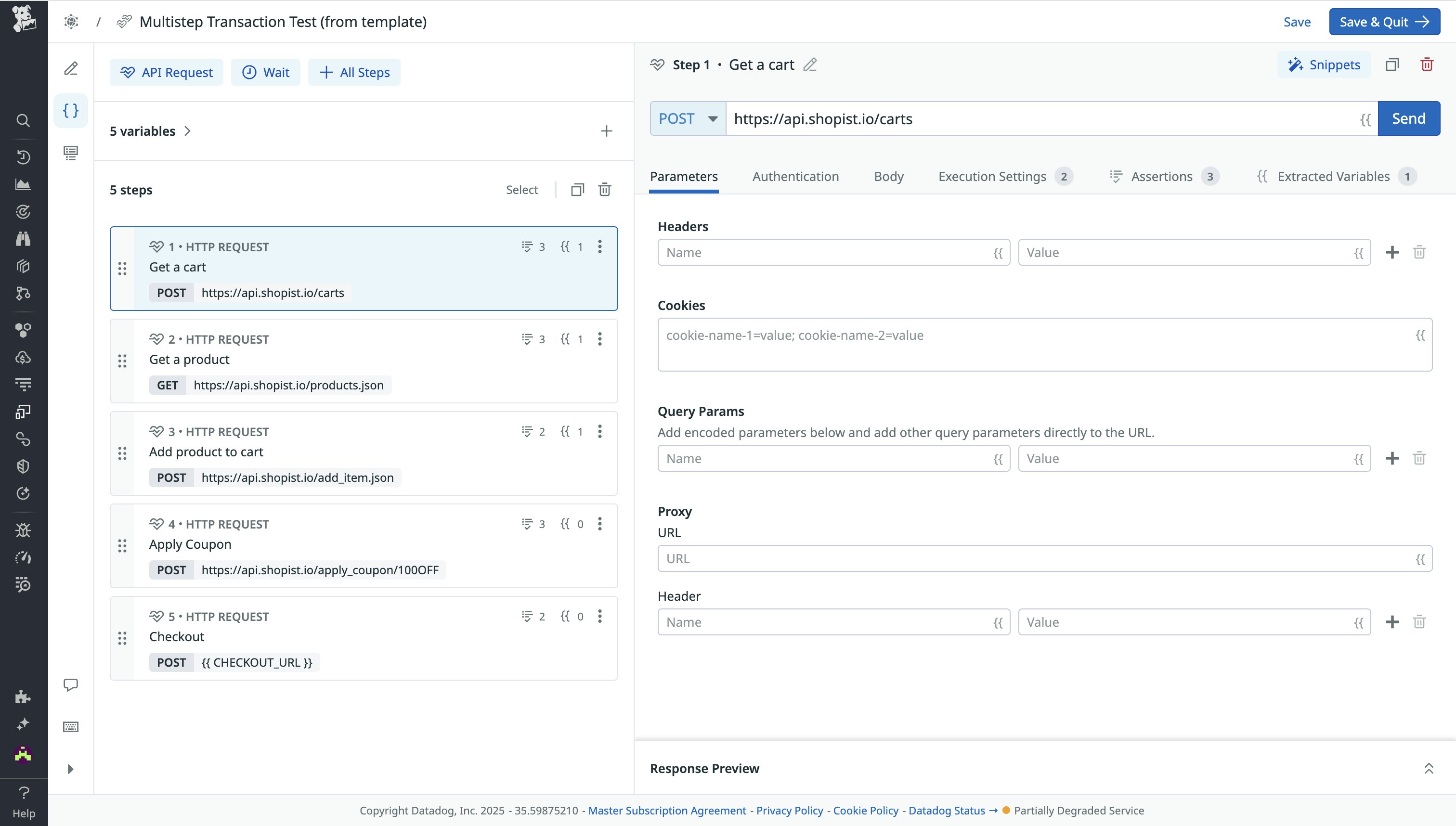 API step page for API test creation in Synthetic Monitoring API step page for API test creation in Synthetic Monitoring