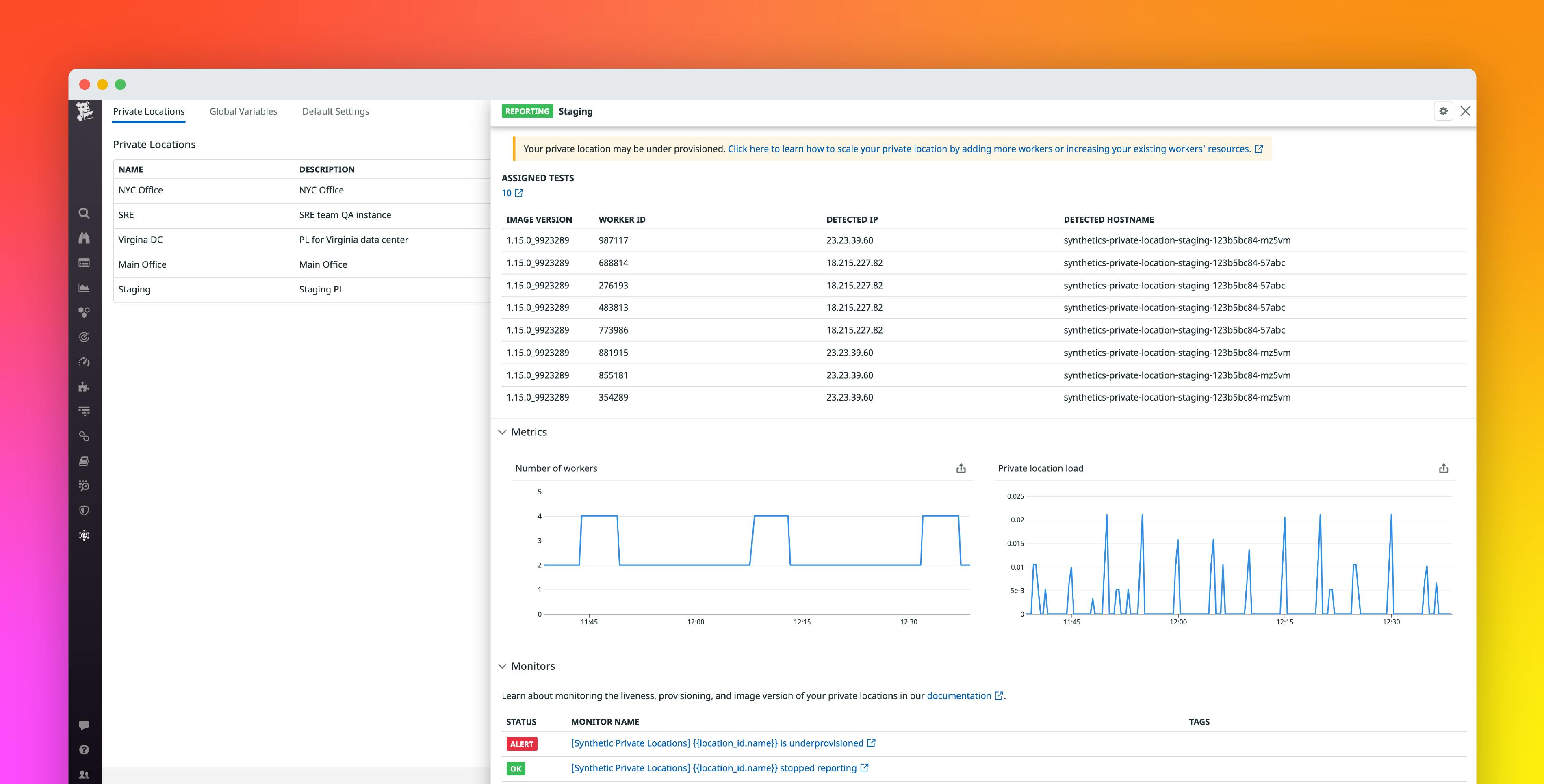 Monitor your Synthetic private locations with Datadog