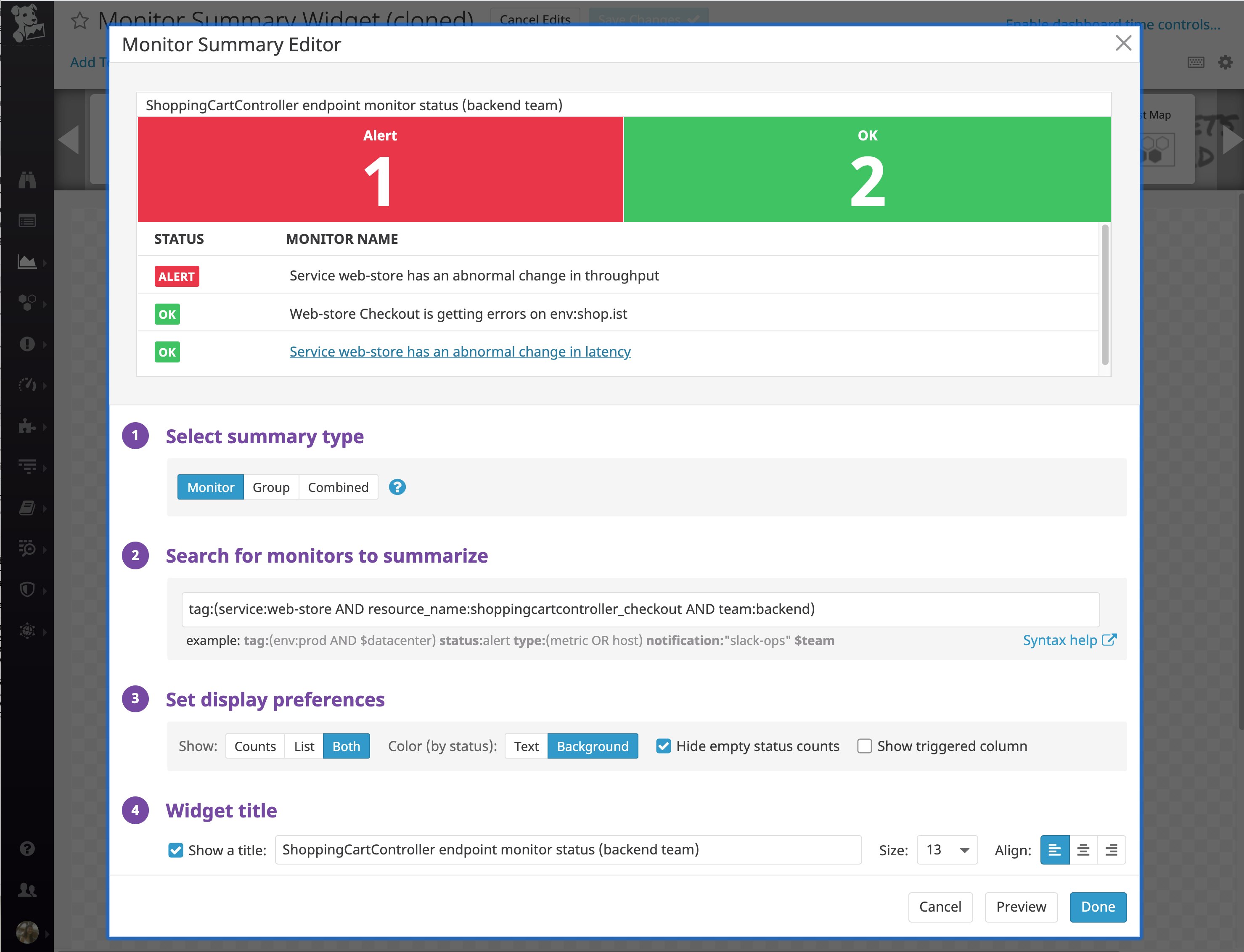 use tags to view the status of certain datadog monitors in your screenboards. use tags to view the status of certain datadog monitors in your screenboards.