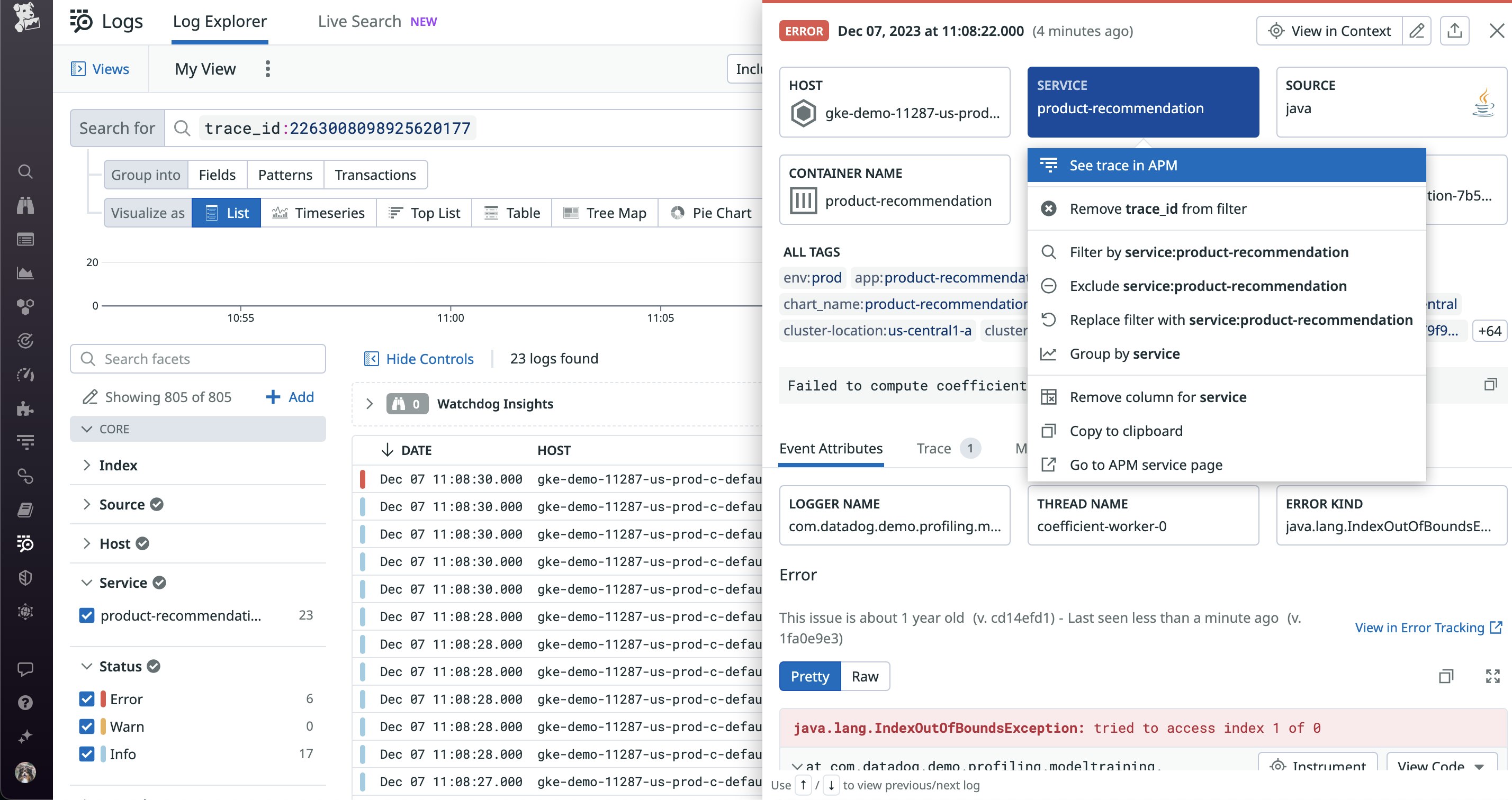 Pivot to related from logs Pivot to related from logs