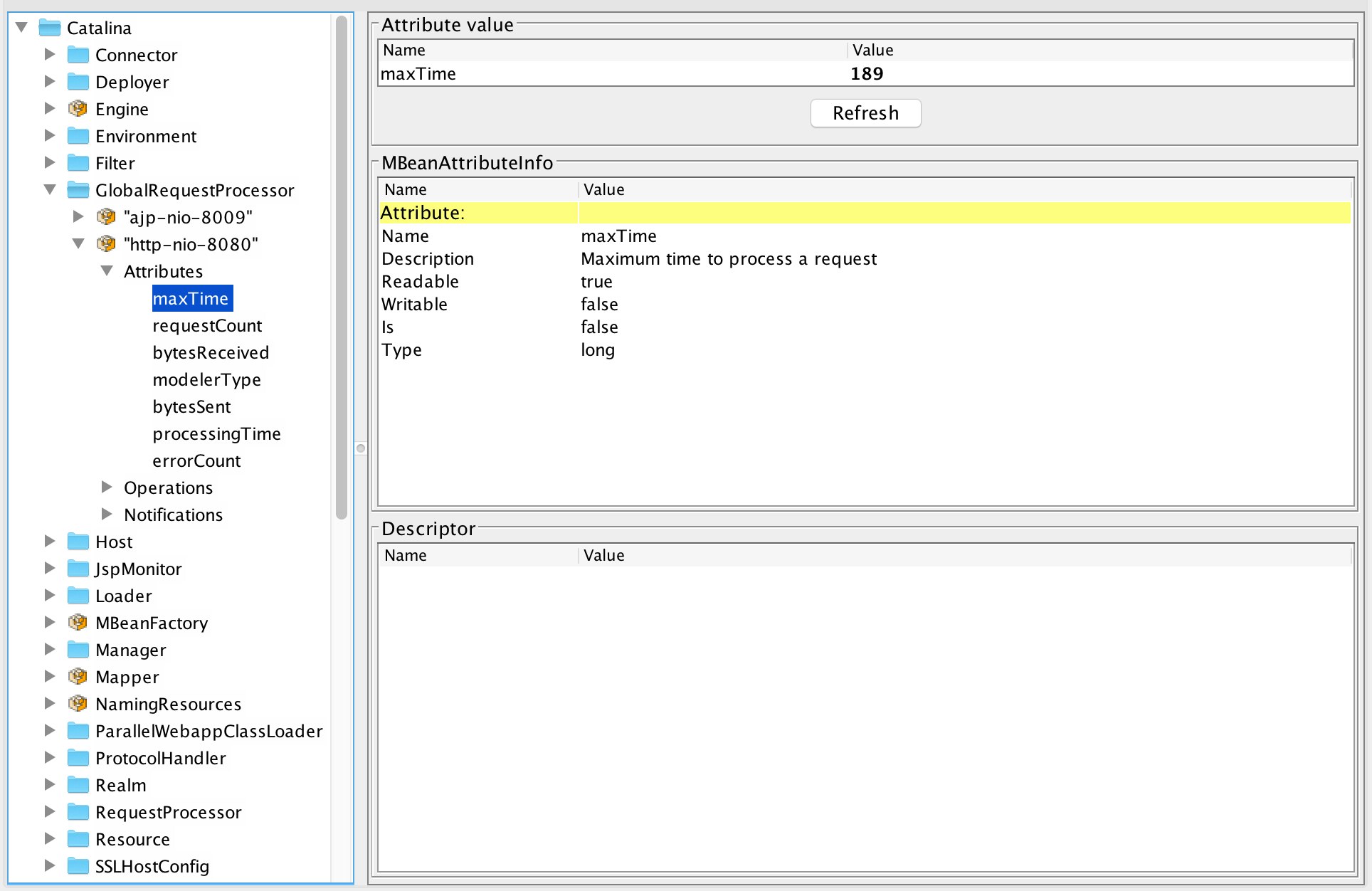 JConsole MBeans tab for Tomcat JMX monitoring JConsole MBeans tab for Tomcat JMX monitoring