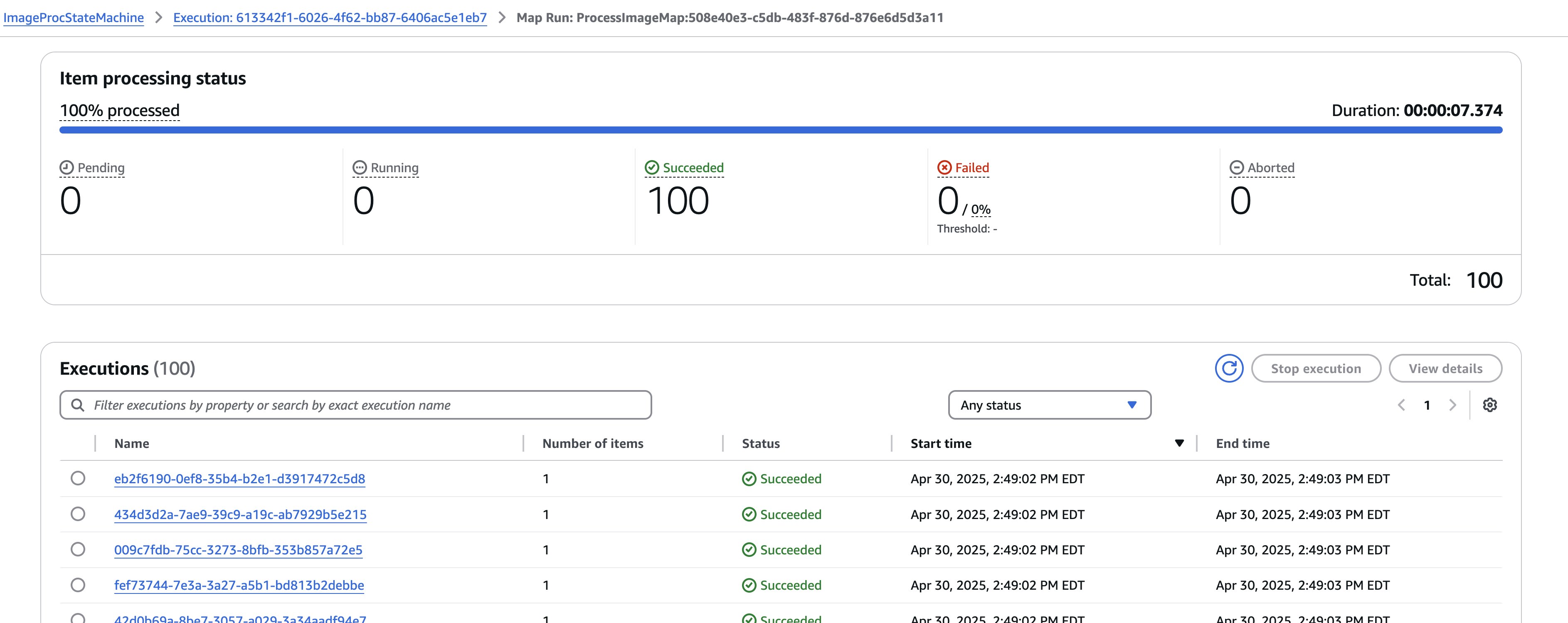Workflow activity within the AWS Console. Workflow activity within the AWS Console.
