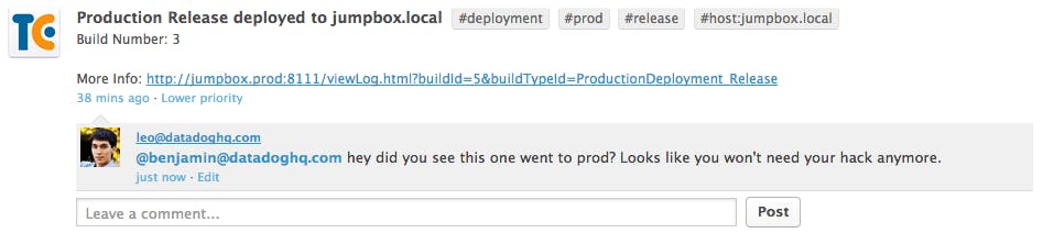 Share TeamCity events or performance metrics with @notifications