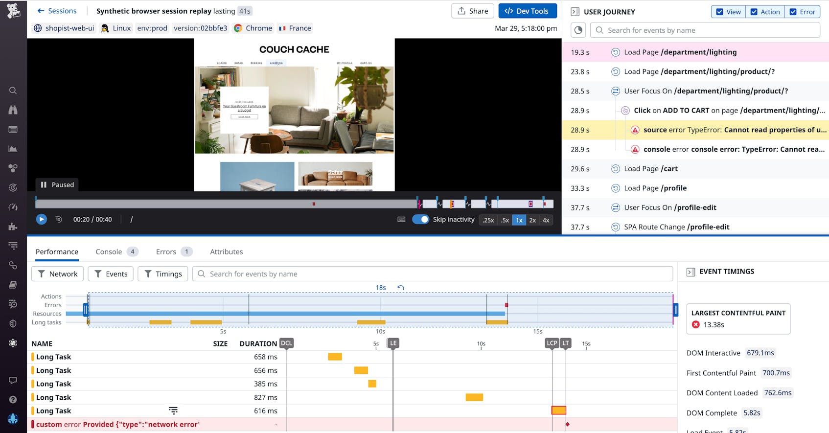 The Network tab shows you which changes to the DOM are causing issues