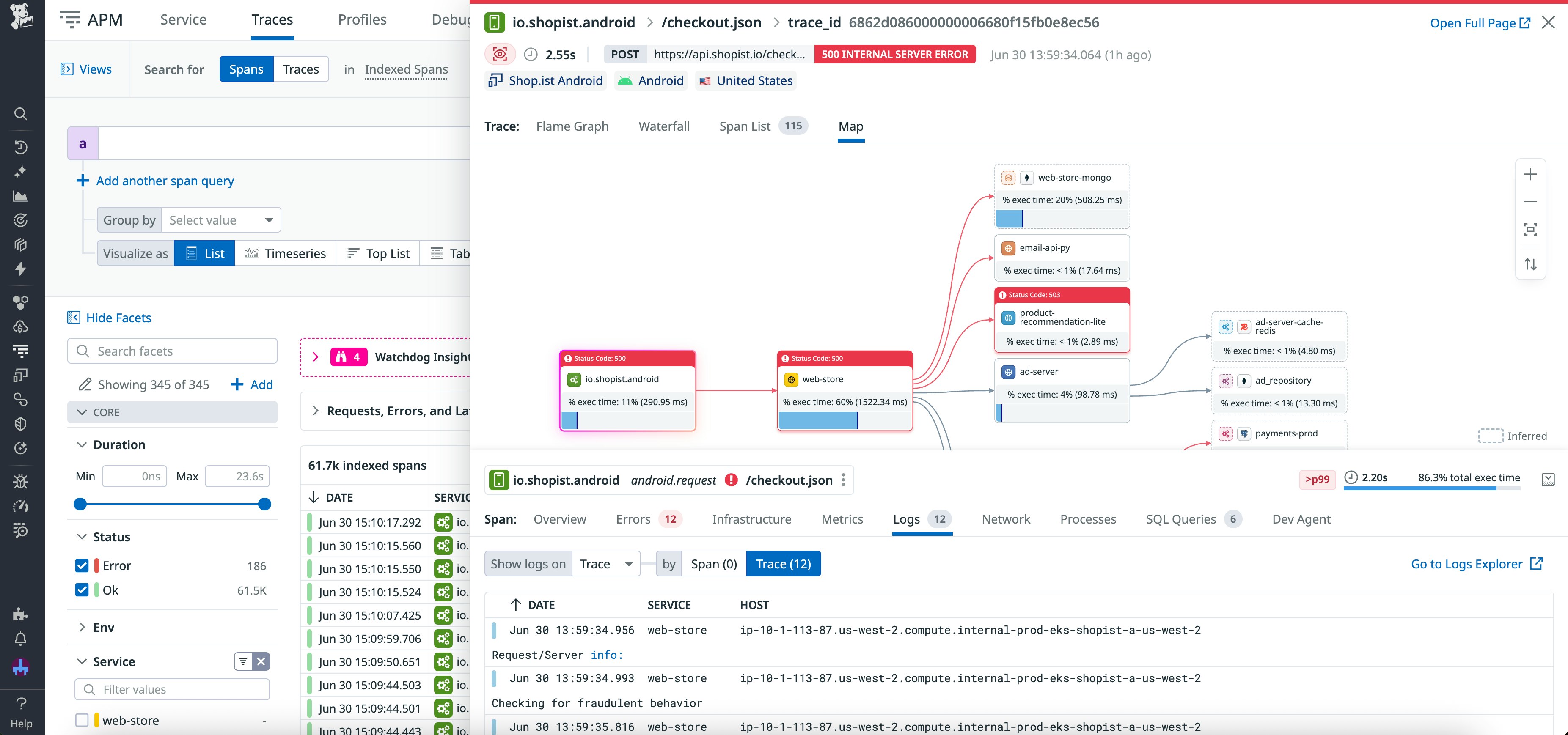 View logs associated with a distributed trace. View logs associated with a distributed trace.