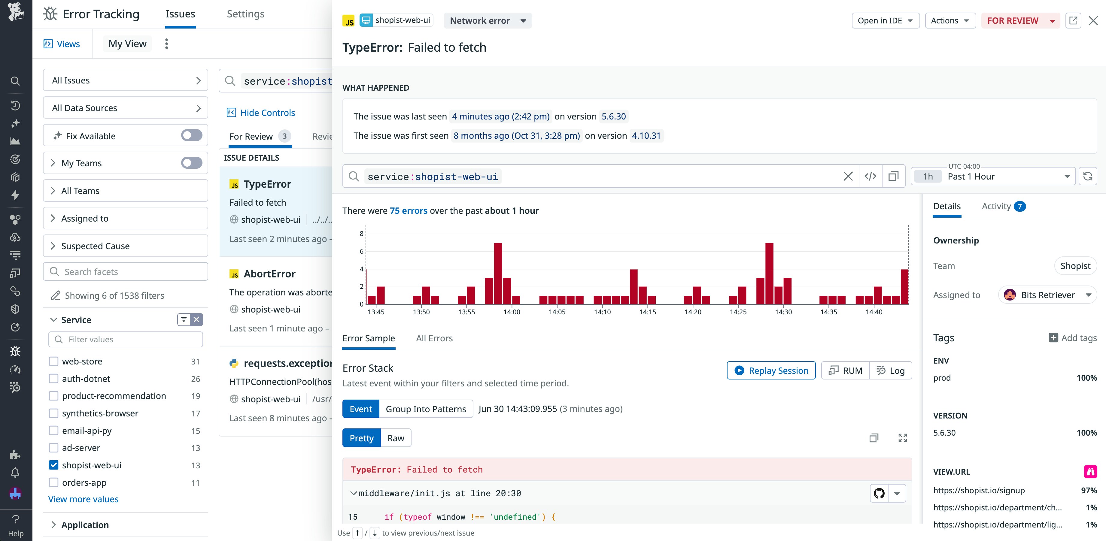 Datadog Error Tracking aggregates frontend errors into issues. Datadog Error Tracking aggregates frontend errors into issues.