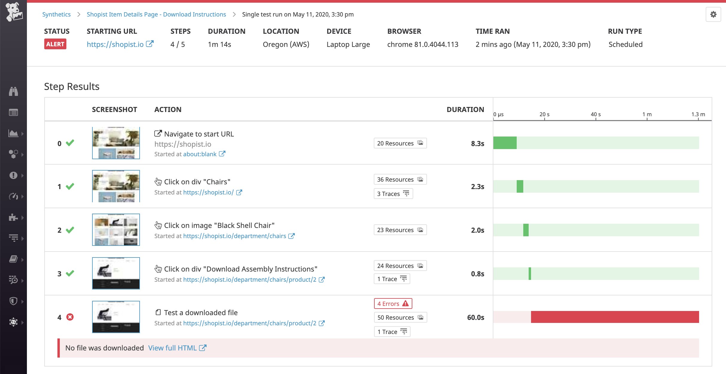 The test failed at the last step as no file was downloaded The test failed at the last step as no file was downloaded