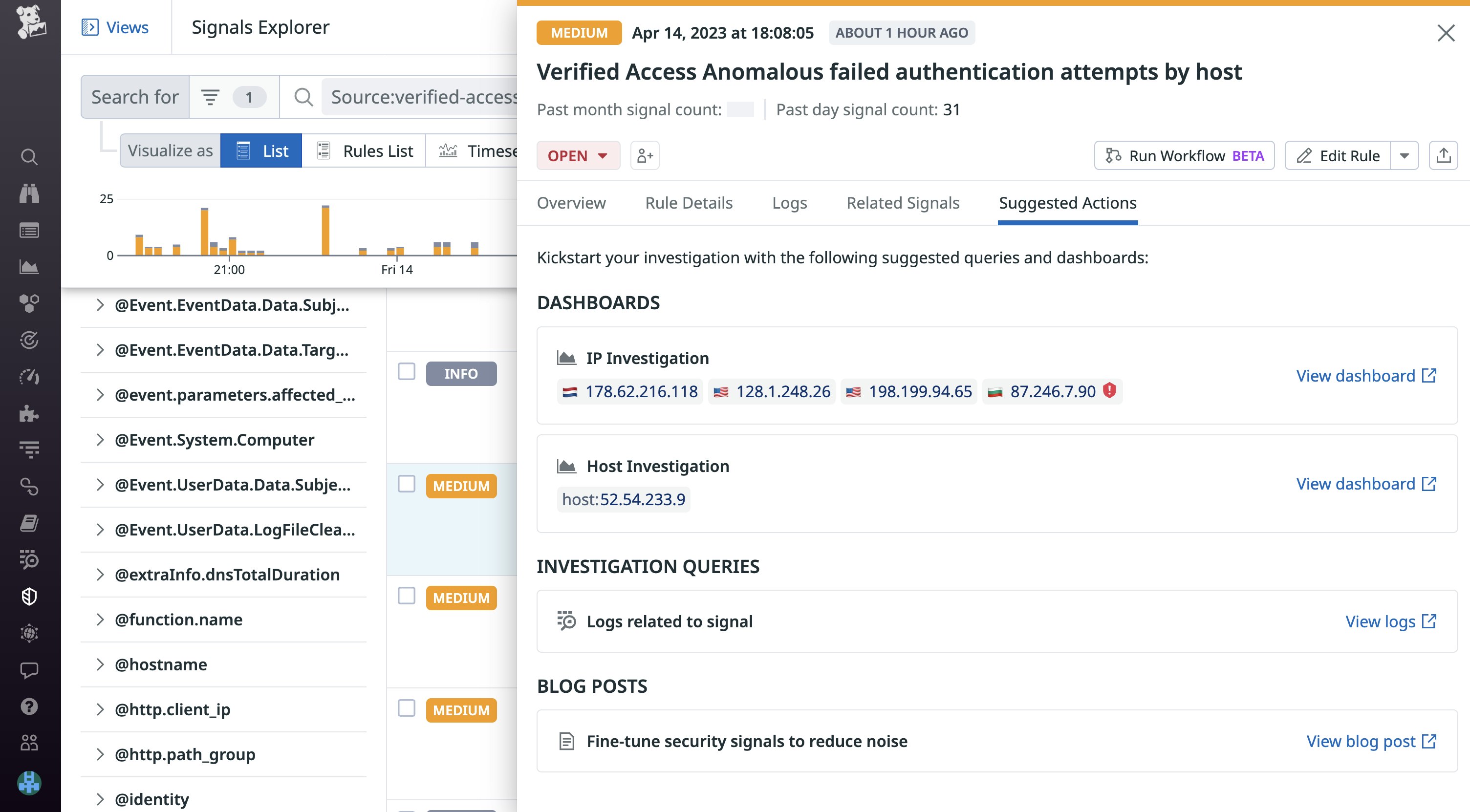 Choose to investigate security signals in the Signals Explorer. Choose to investigate security signals in the Signals Explorer.
