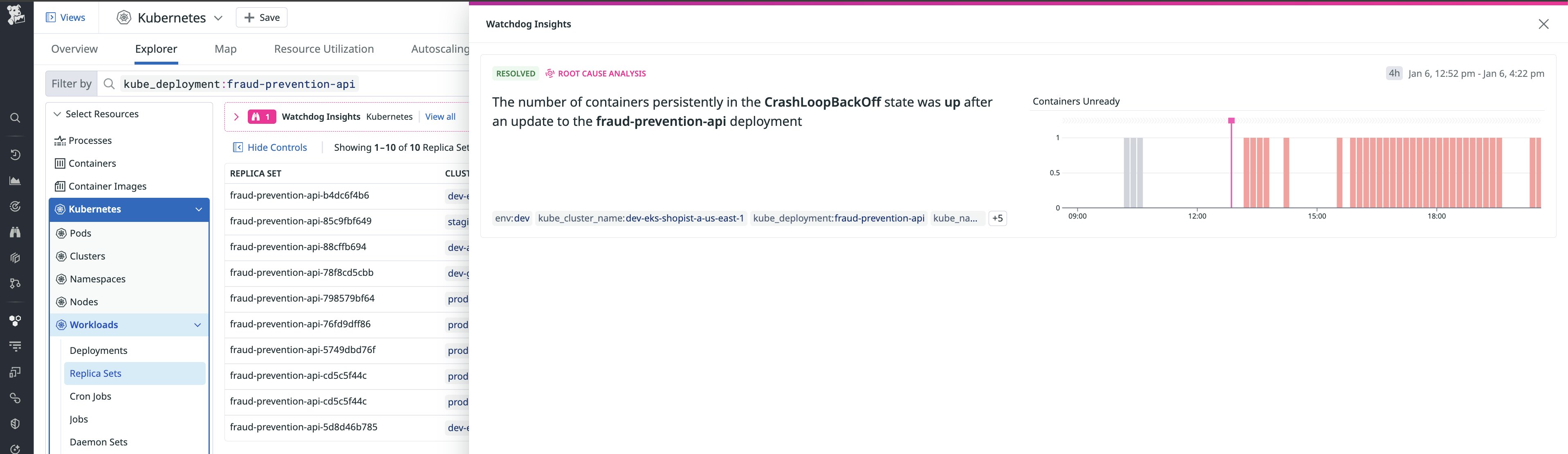 An alert surfaced within the Kubernetes Explorer. An alert surfaced within the Kubernetes Explorer.