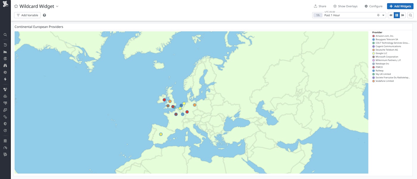 View of an interactive geomap that displays the locations of providers based in Europe View of an interactive geomap that displays the locations of providers based in Europe