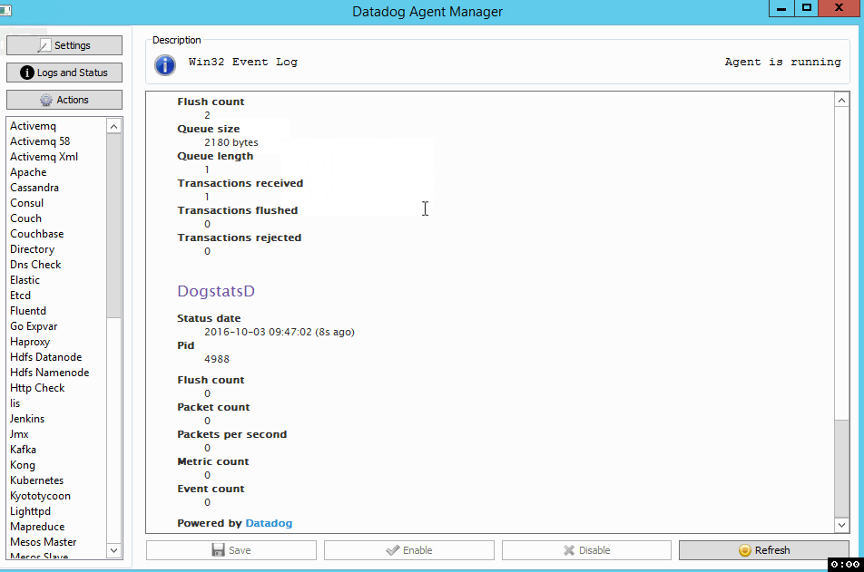 Restart Agent and check status