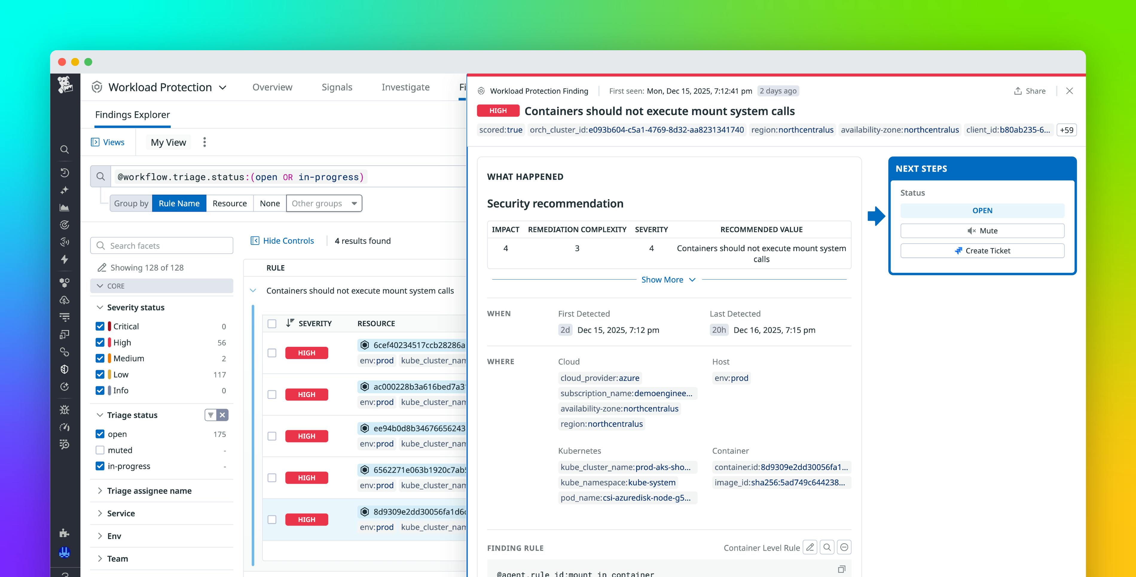 Surface and remediate runtime posture issues with Workload Protection Findings
