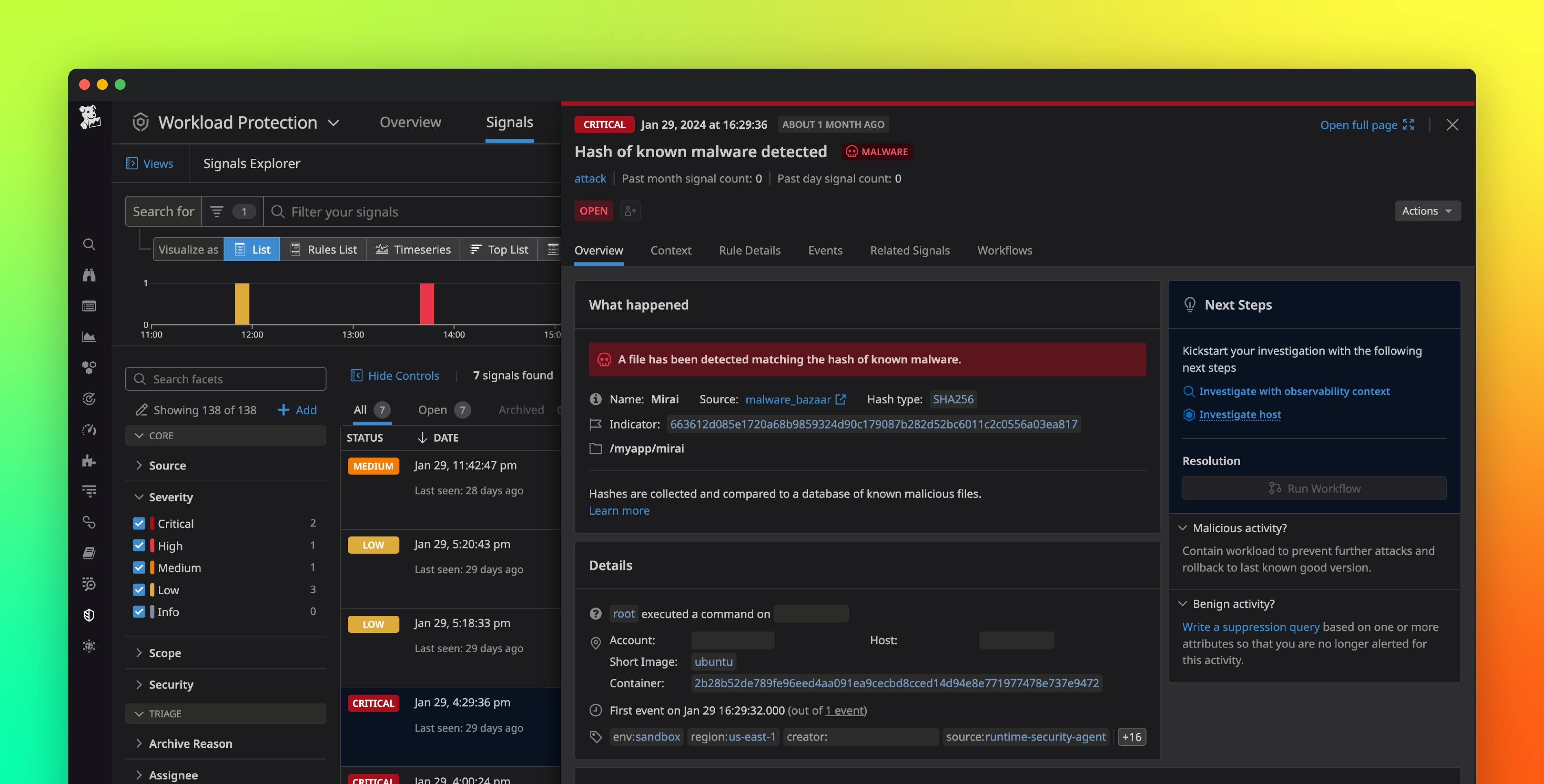 Detect malware in your containers with Datadog Workload Protection