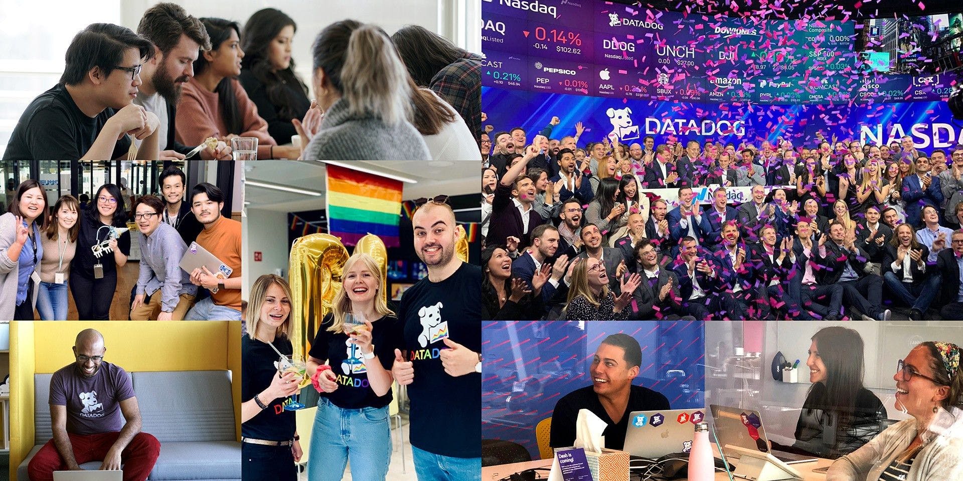 Collage of Datadog office and employees