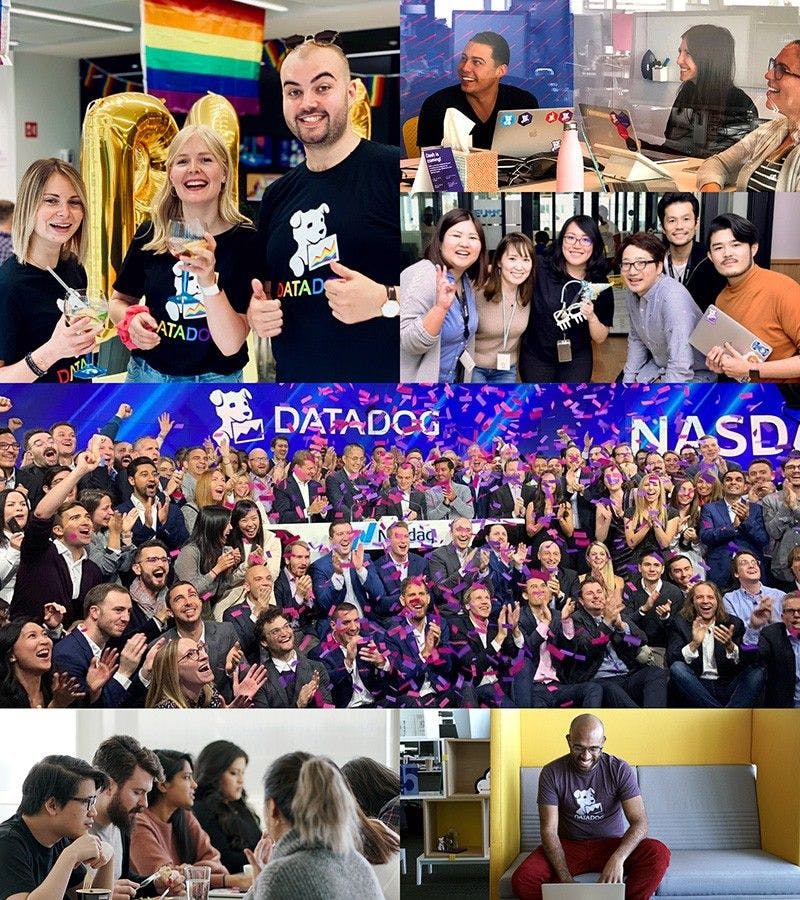 Collage of Datadog office and employees