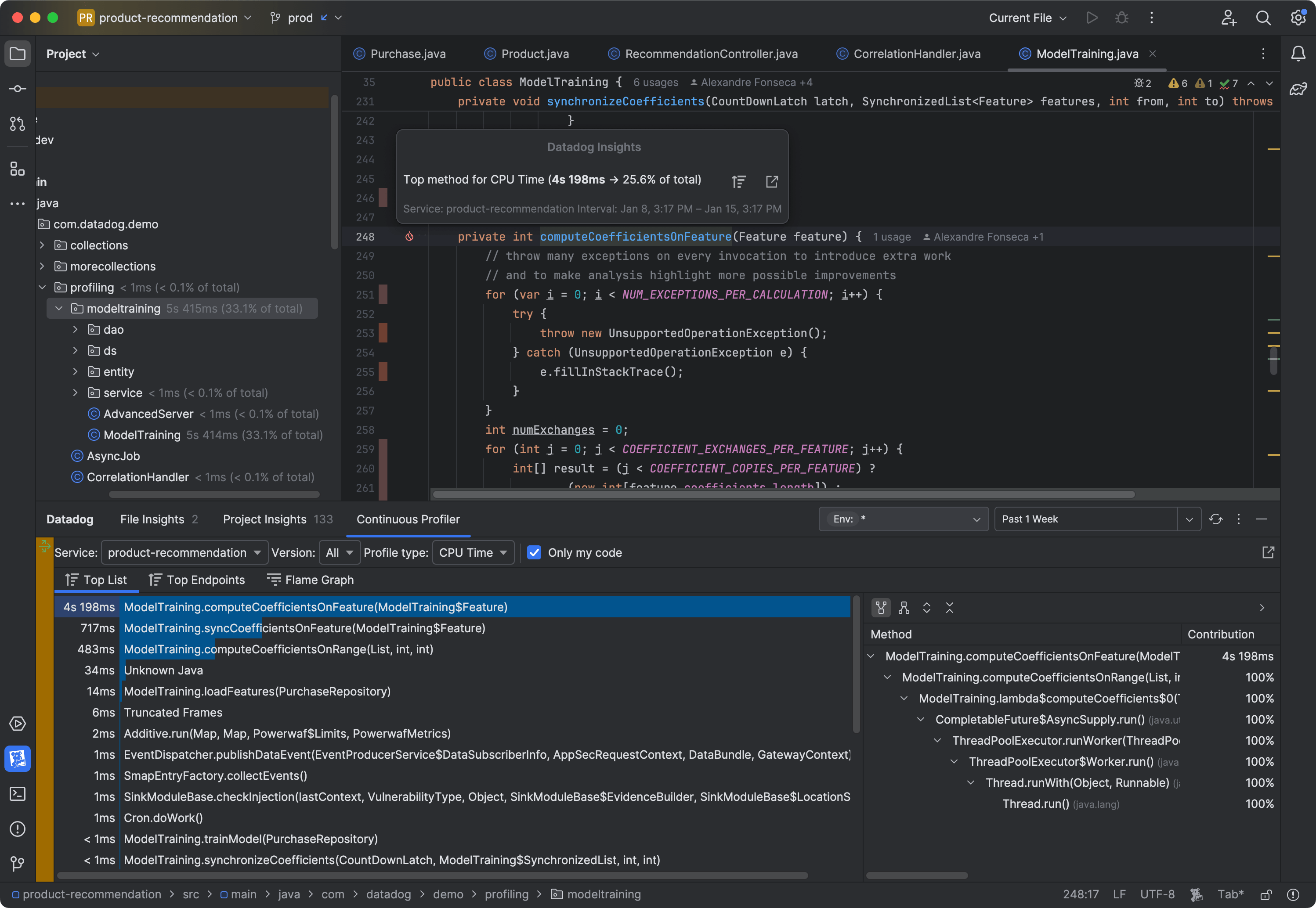 Optimize development code with visibility into production performance data
