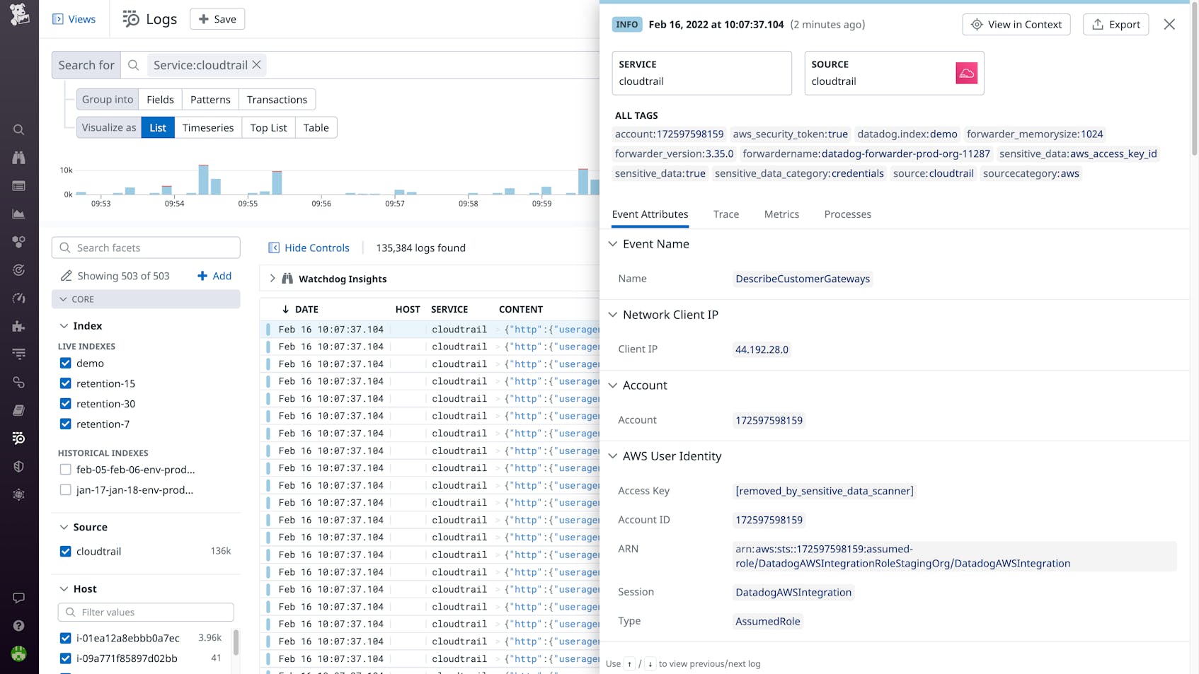 Using Datadog Log Management, teams can centralize and search audit logs from third party systems.