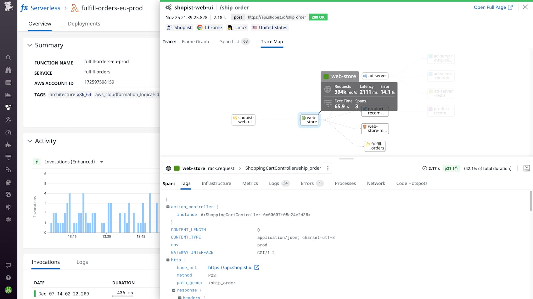 Datadog makes it easy to see how requests flow across different microservices.