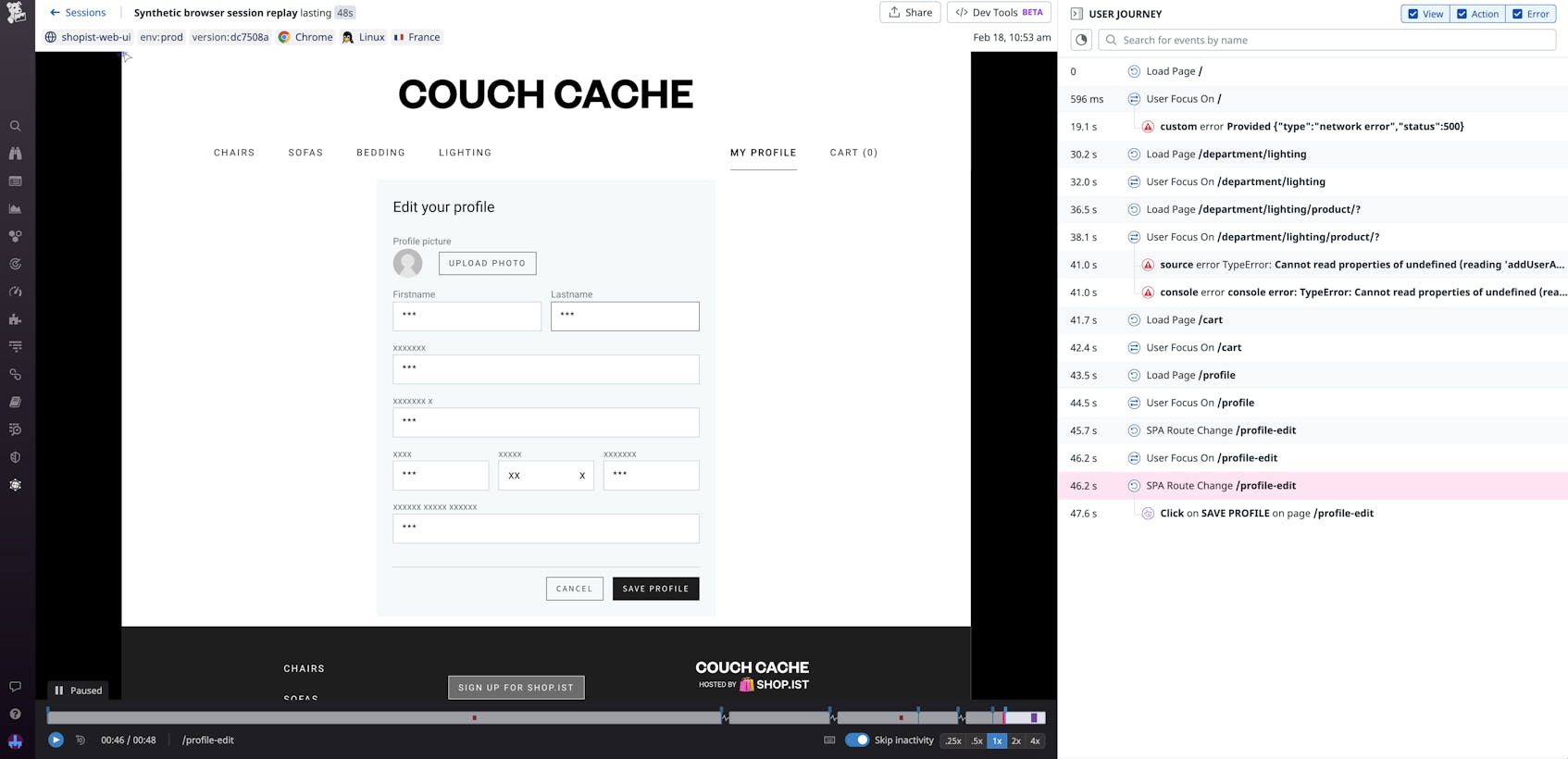 Review crucial session events and obscure sensitive user data with Session Replay.