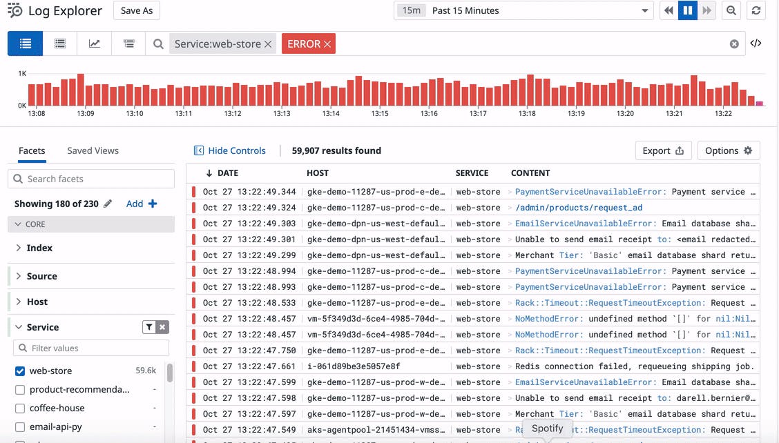 Seamlessly pivot from logs, traces, and metrics in a single view