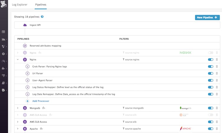 Custom log monitoring pipelines let you instantly process and enrich logs.