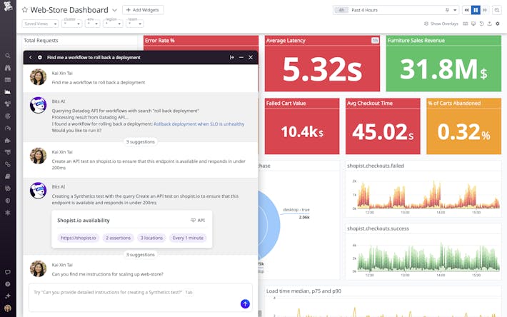 Bits AIは、関連するDatadogワークフローを提案してトリガーすることで、問題の迅速な修復を支援します Bits AIは、関連するDatadogワークフローを提案してトリガーすることで、問題の迅速な修復を支援します