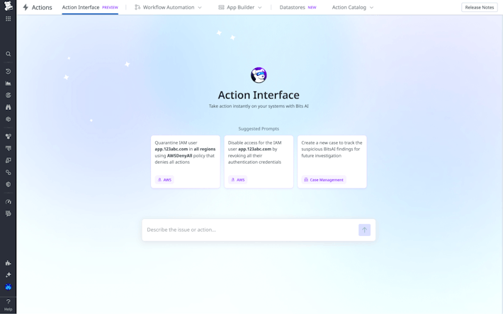 Take action instantly, without friction or complexity Screenshot of Bits AI Action Interface
