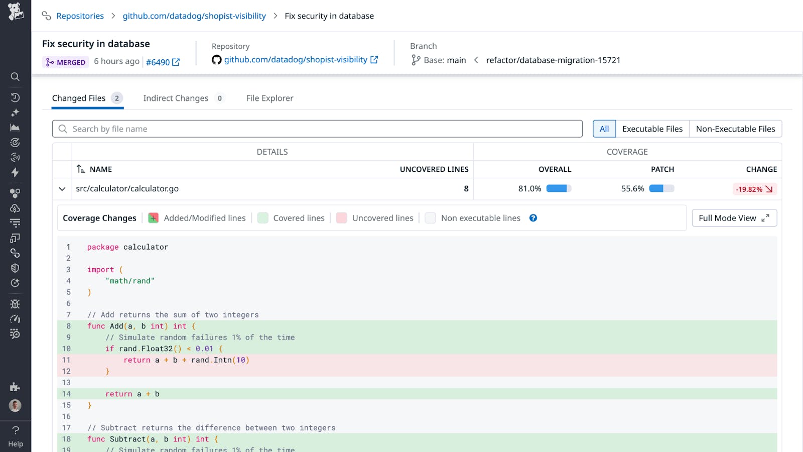 Code coverage dashboard showing overall coverage, patch coverage, and coverage trends