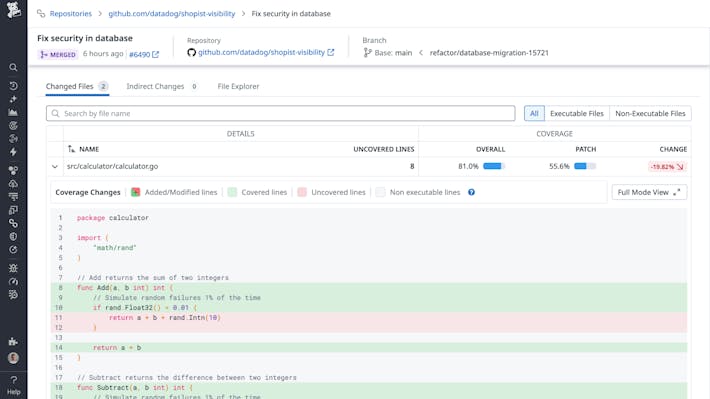 Gain unified visibility into test coverage across every repository Code coverage dashboard showing overall coverage, patch coverage, and coverage trends