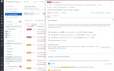 Detect vulnerabilities in your production code A SQL Injection vulnerability that was found in production code during runtime