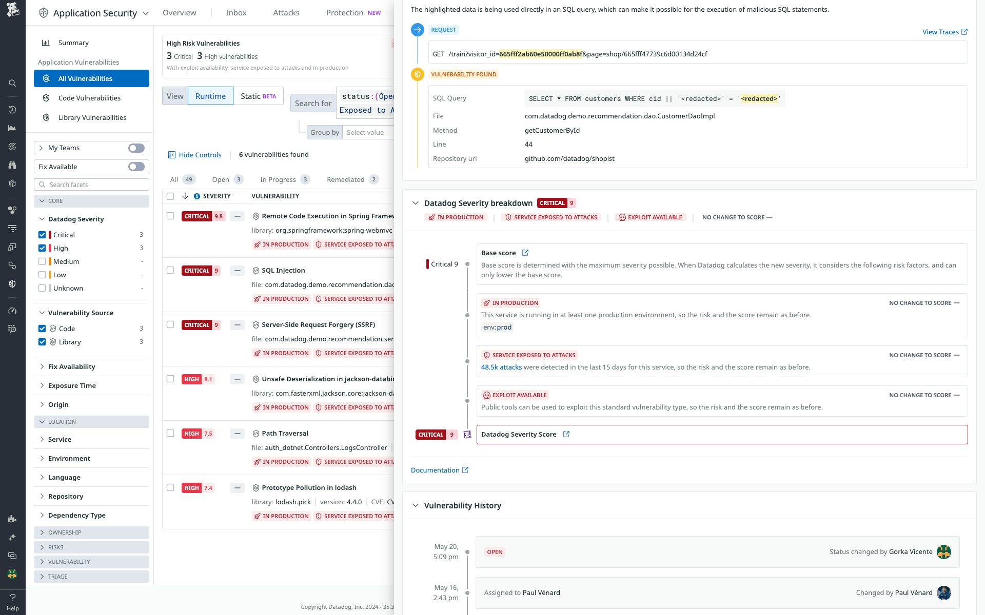 Datadog’s severity score uses observability context to help you focus only on important risks