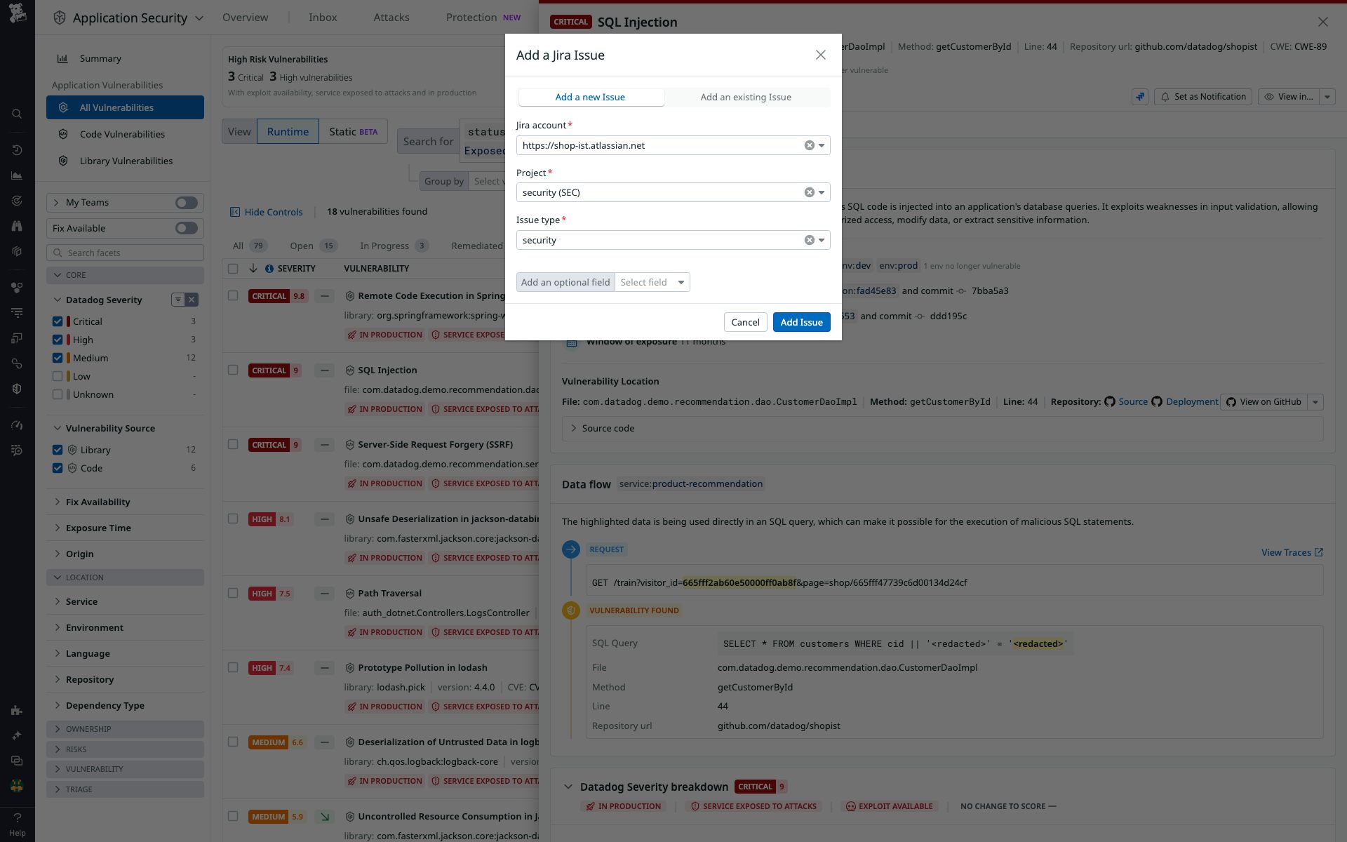 Create Jira issues from within Datadog to streamline incident response workflows across teams