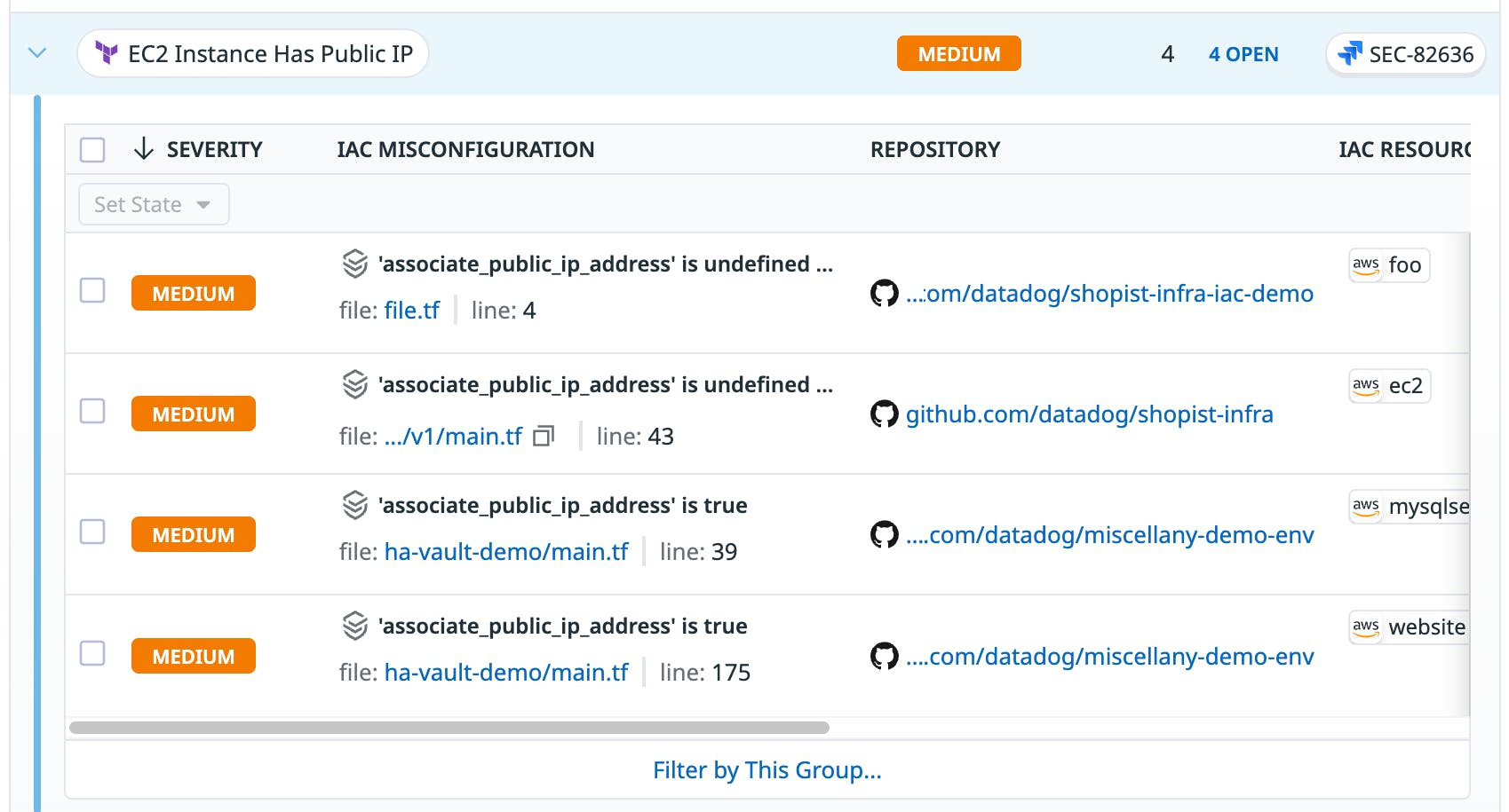Screenshot of app showing identified security threats