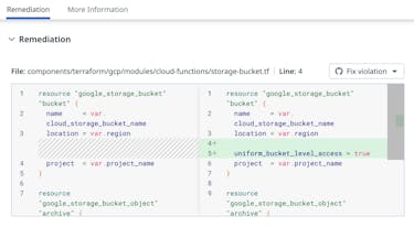 Empower developers to build secure infrastructure without slowing down delivery Screenshot of app showing remediation process