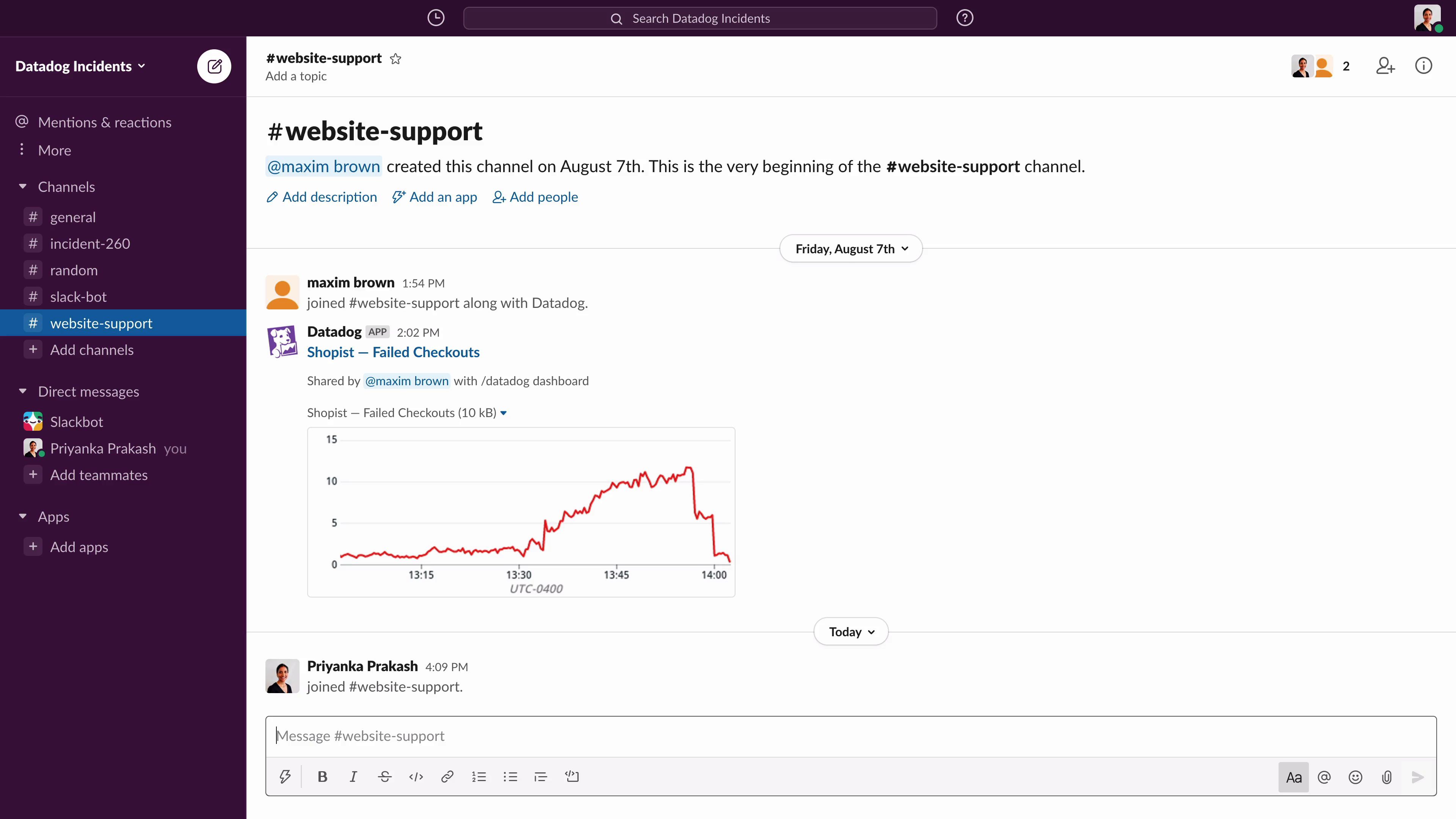 Manage incidents from Datadog's web and mobile app, and Datadog's Slack app.