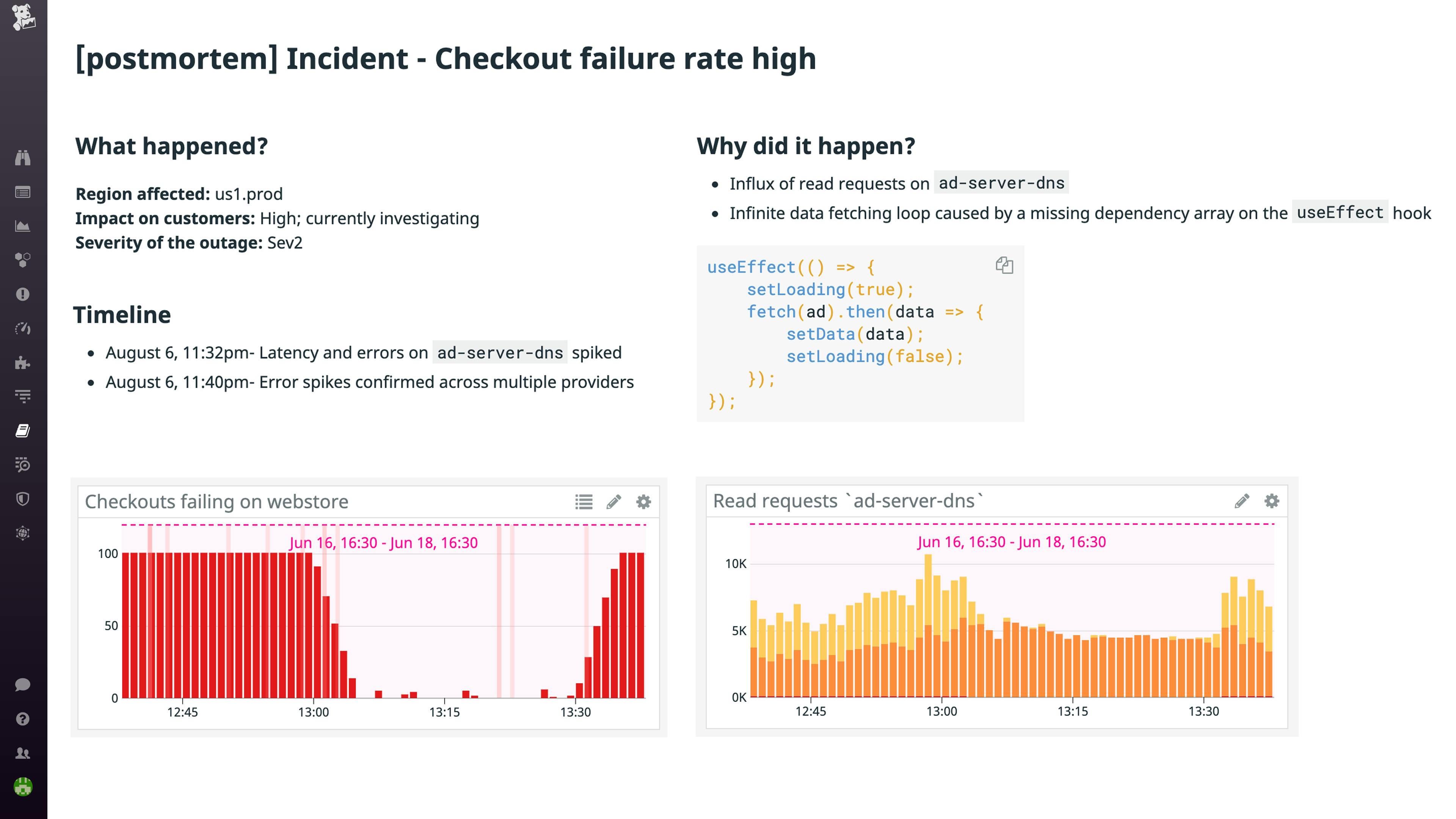 Preserve data from incident declaration to resolution with Datadog Postmortem Notebooks Preserve data from incident declaration to resolution with Datadog Postmortem Notebooks