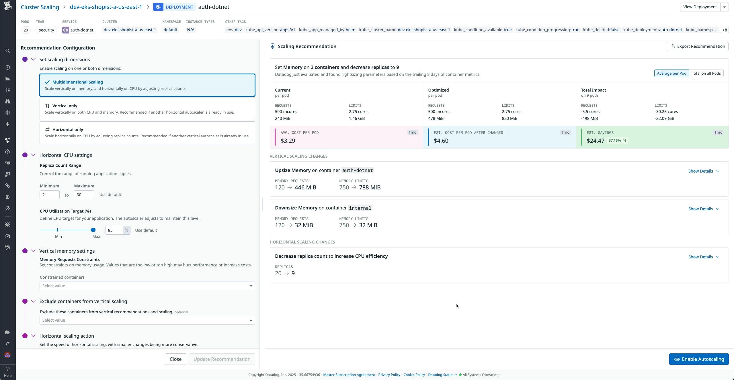 Multidimensional workload scaling